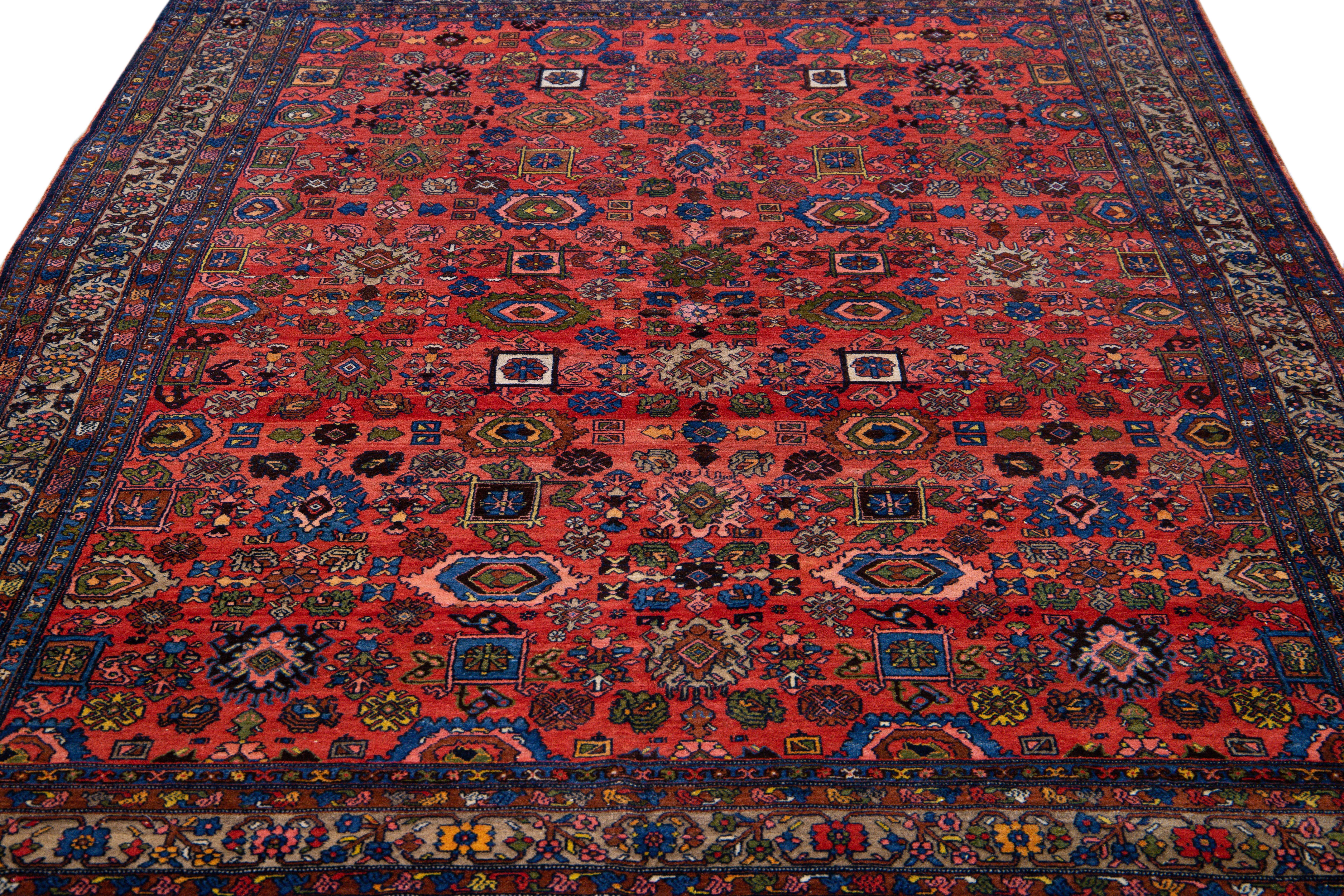 Islamic Antique Bidjar Handmade Red Designed Wool Rug For Sale