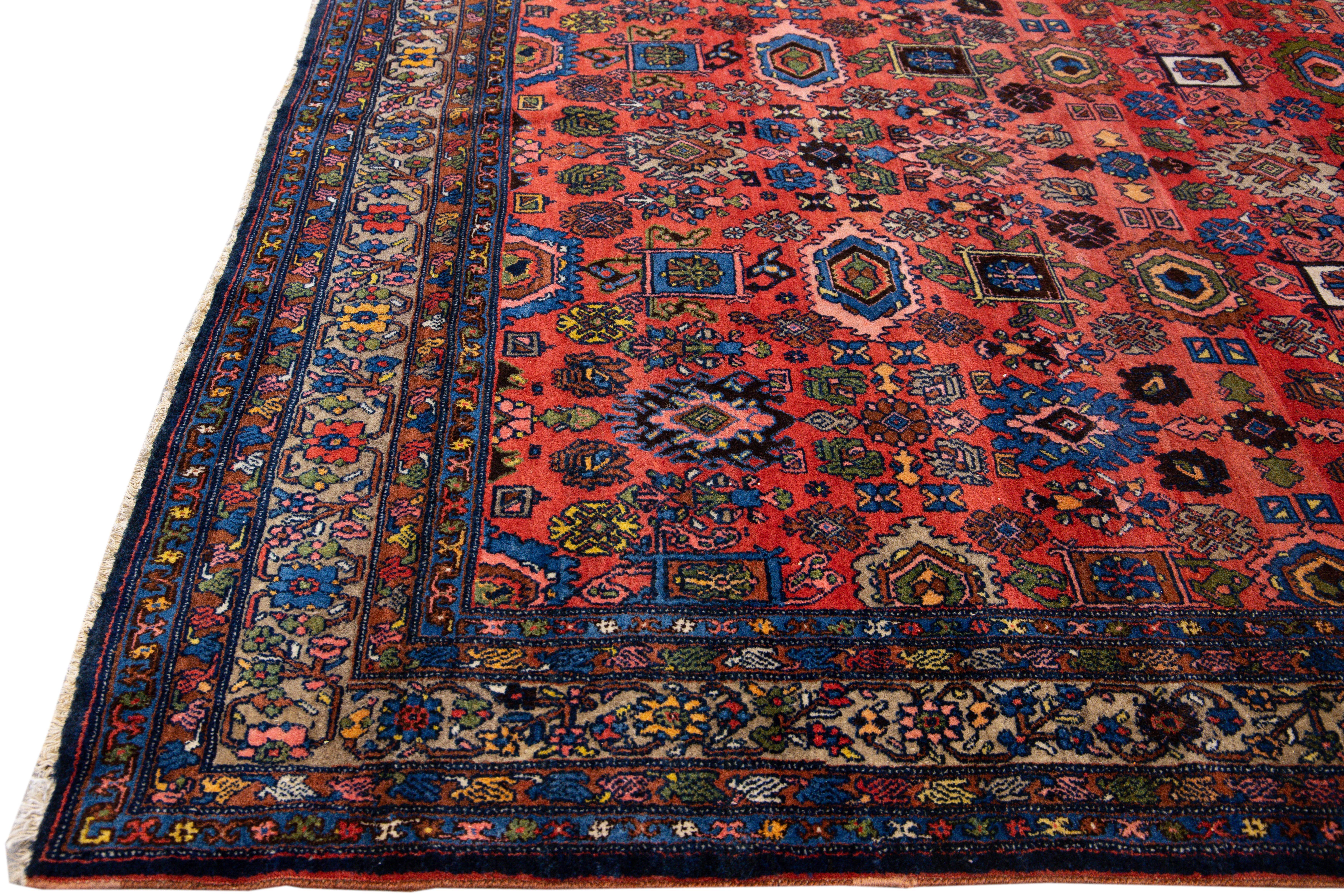 Persian Antique Bidjar Handmade Red Designed Wool Rug For Sale