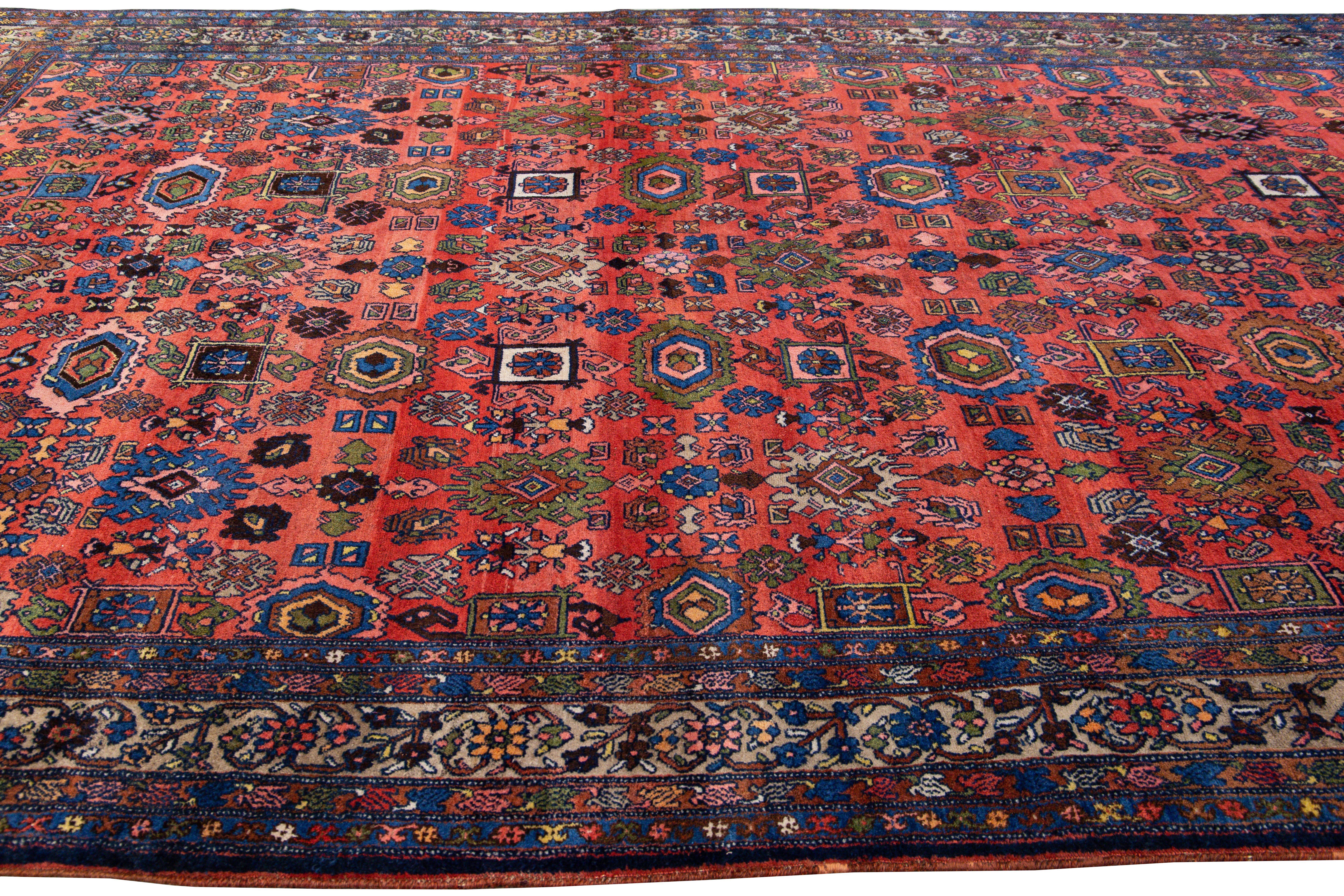 Antique Bidjar Handmade Red Designed Wool Rug In Excellent Condition For Sale In Norwalk, CT