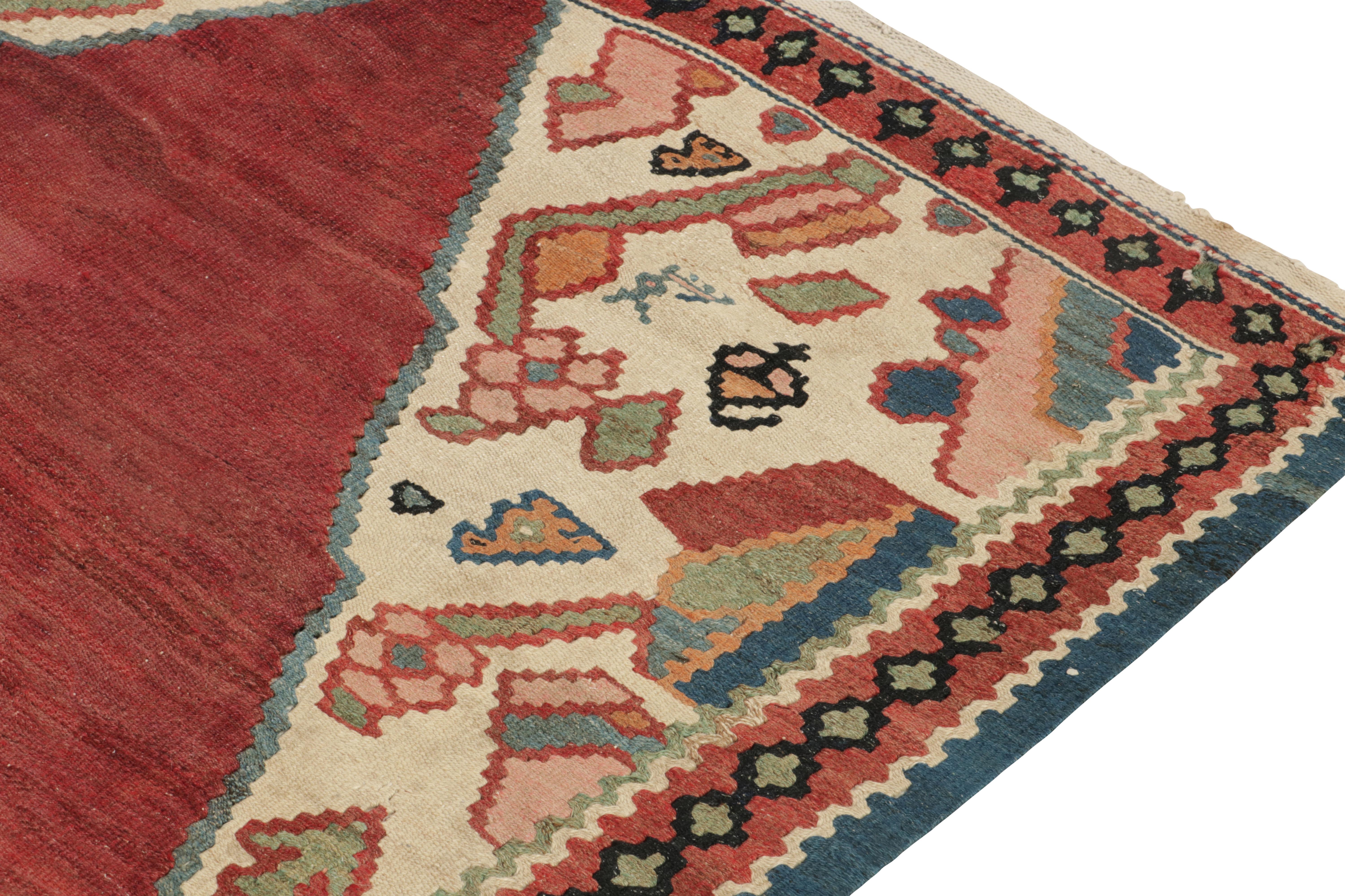 Early 20th Century Antique Bidjar Kilim in Red & Blue Tribal Medallion, Pink Accents by Rug & Kilim