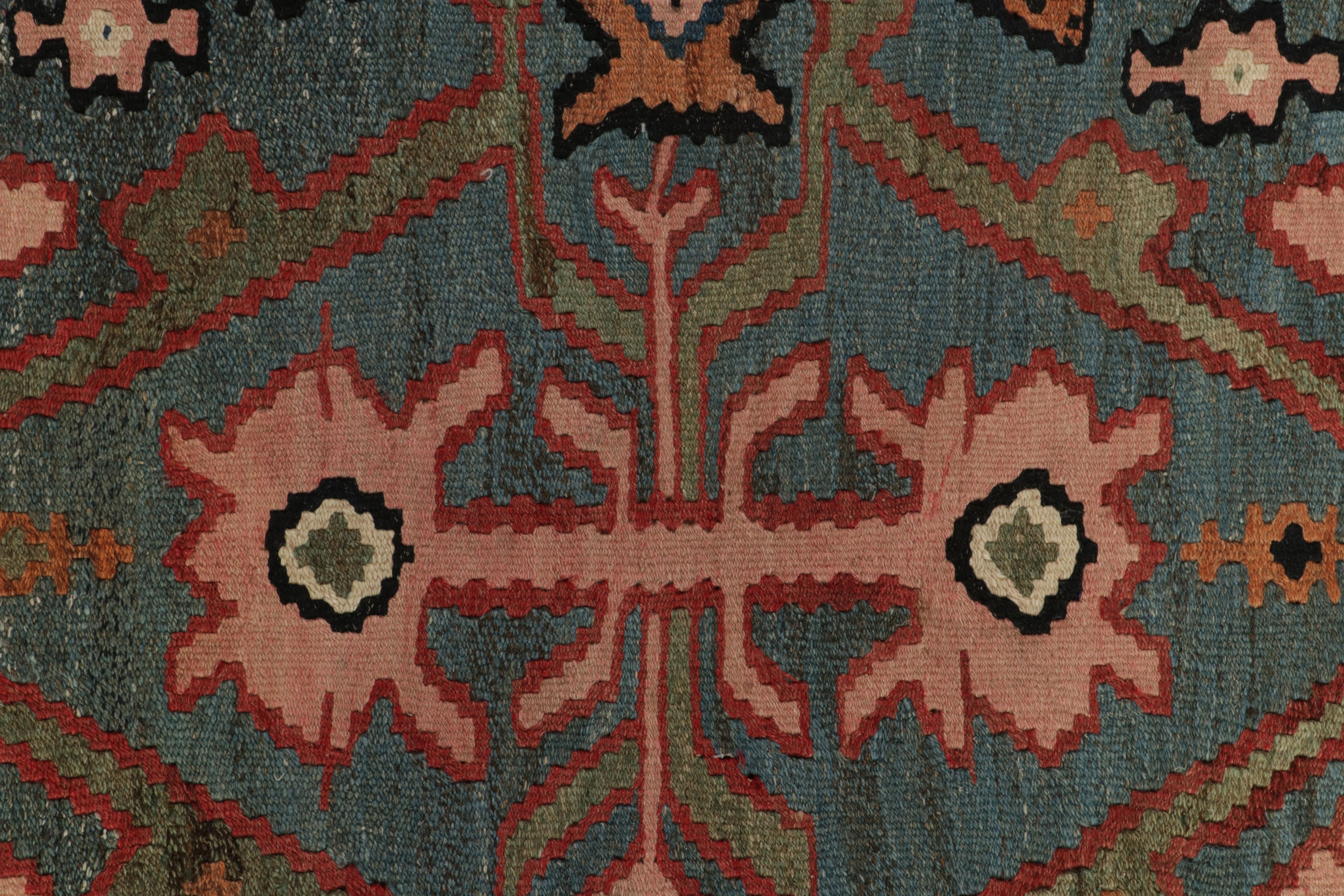 Wool Antique Bidjar Kilim in Red & Blue Tribal Medallion, Pink Accents by Rug & Kilim