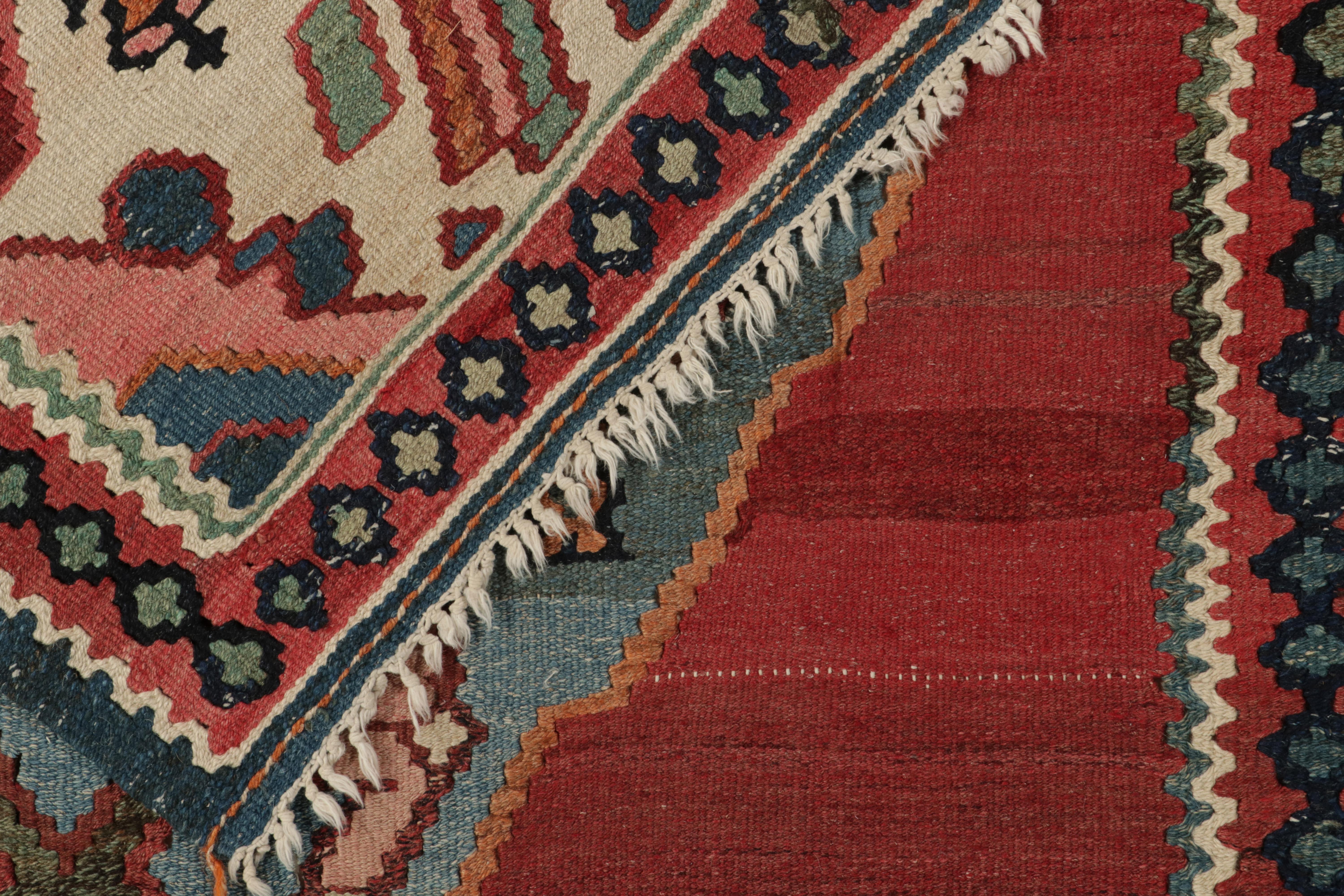 Antique Bidjar Kilim in Red & Blue Tribal Medallion, Pink Accents by Rug & Kilim 1
