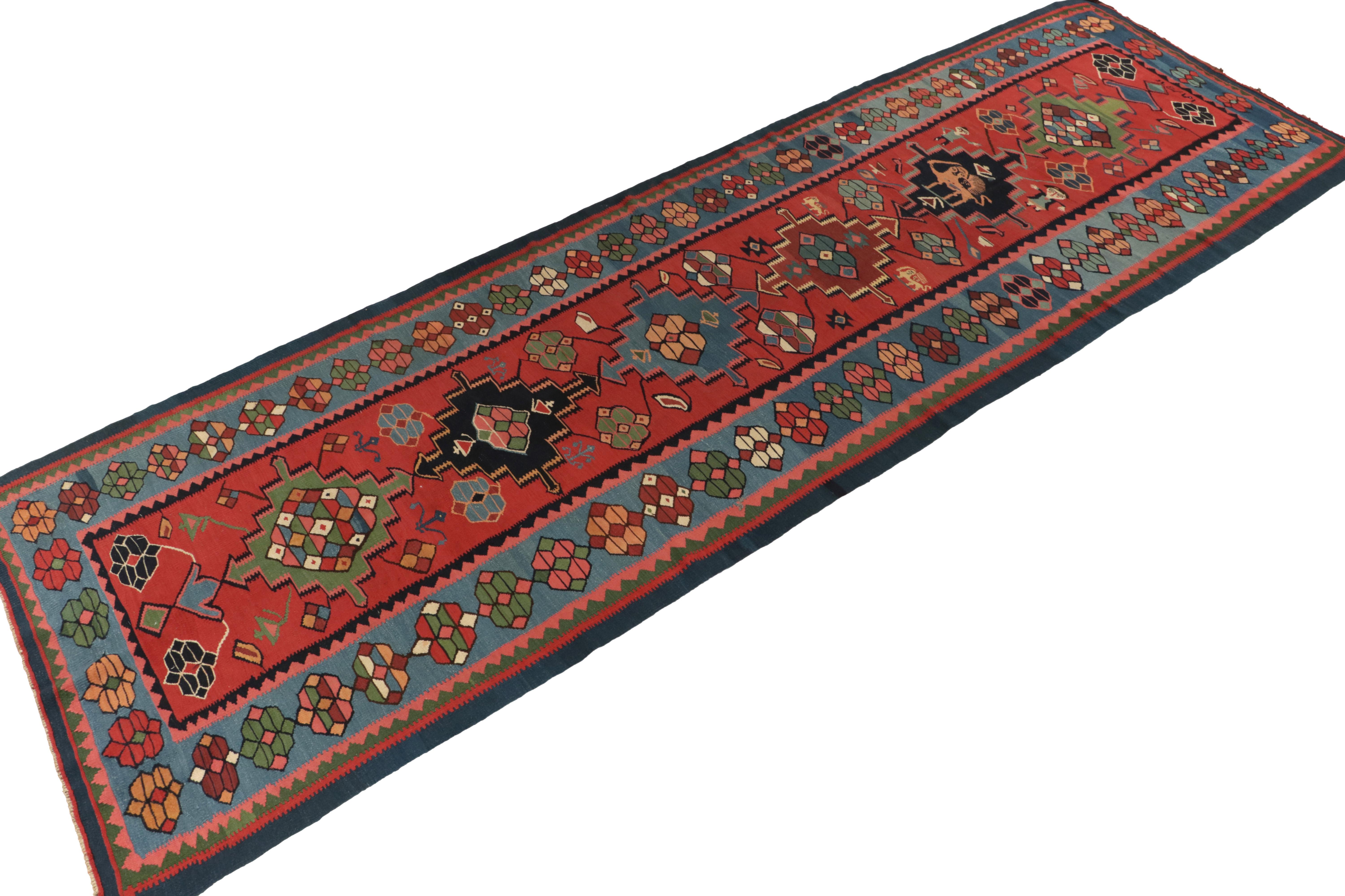 Persian Antique Bidjar Kilim Rug in Red, Blue Tribal Geometric Pattern by Rug & Kilim For Sale