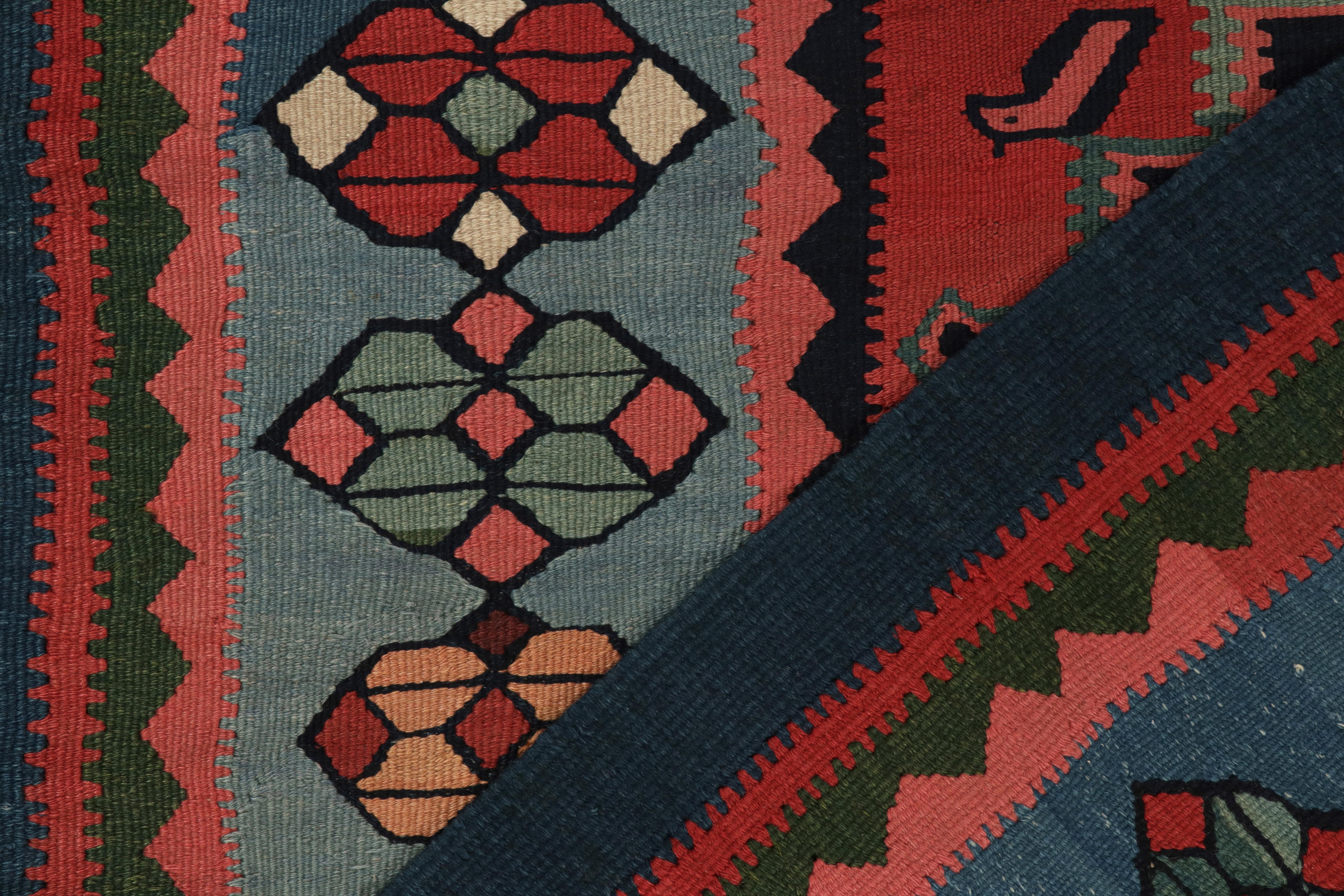 Wool Antique Bidjar Kilim Rug in Red, Blue Tribal Geometric Pattern by Rug & Kilim For Sale