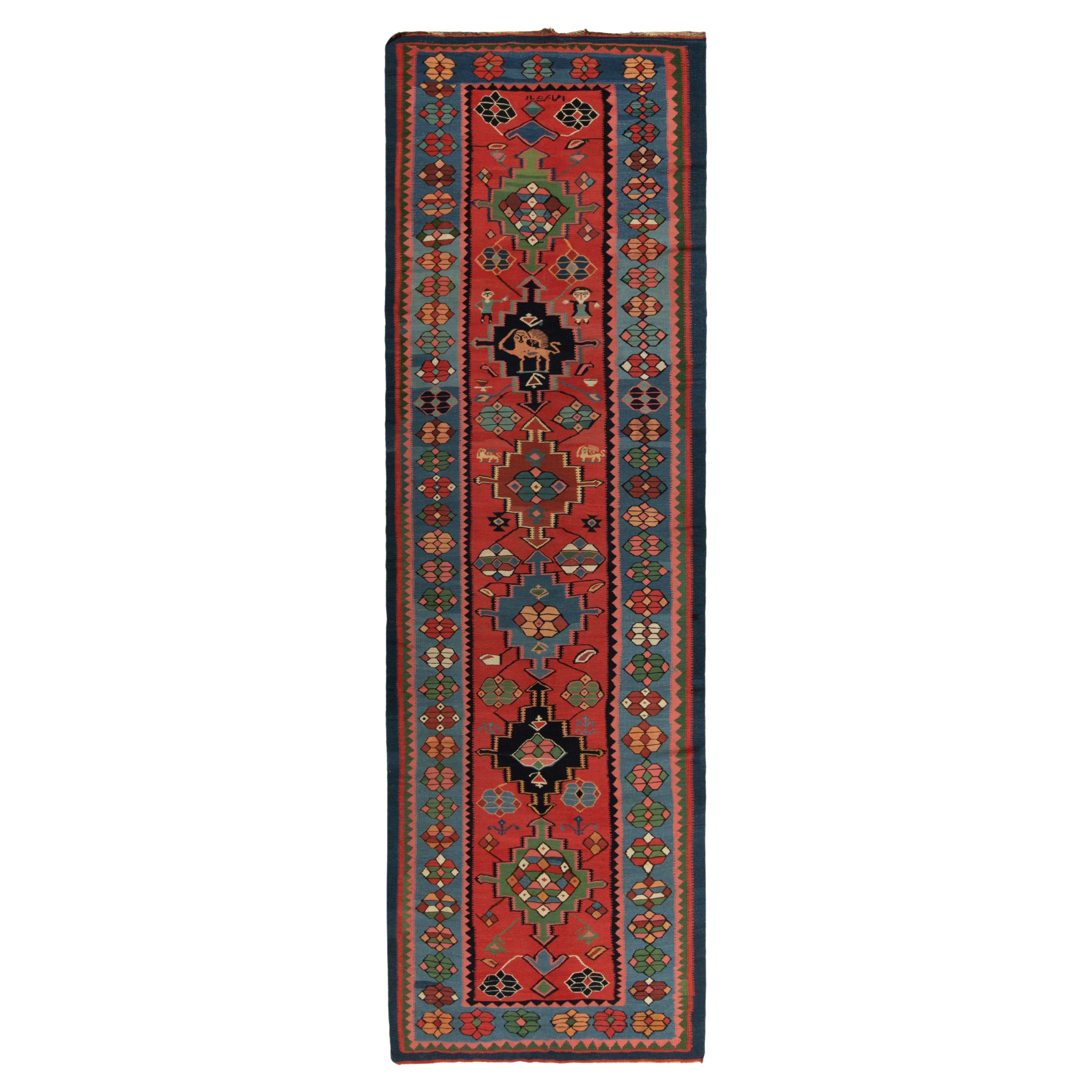 Antique Bidjar Kilim Rug in Red, Blue Tribal Geometric Pattern by Rug & Kilim For Sale