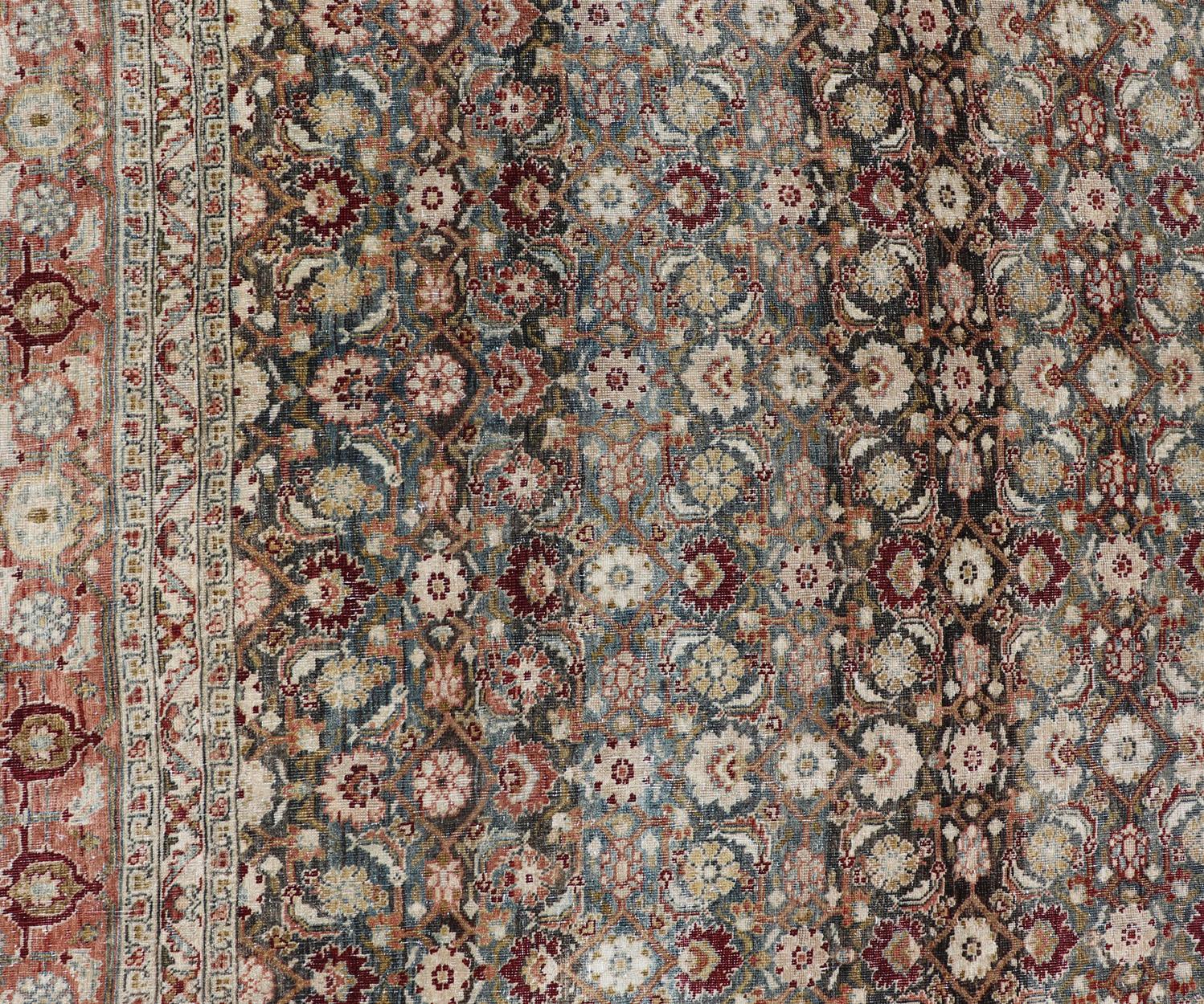 Antique Bidjar long gallery rug from Persia with ornate floral all-over Herati design, Keivan Woven Arts/rug /TU-KAH-100, country of origin / type: Iran / Bidjar, circa 1900.

Measures: 7' 7