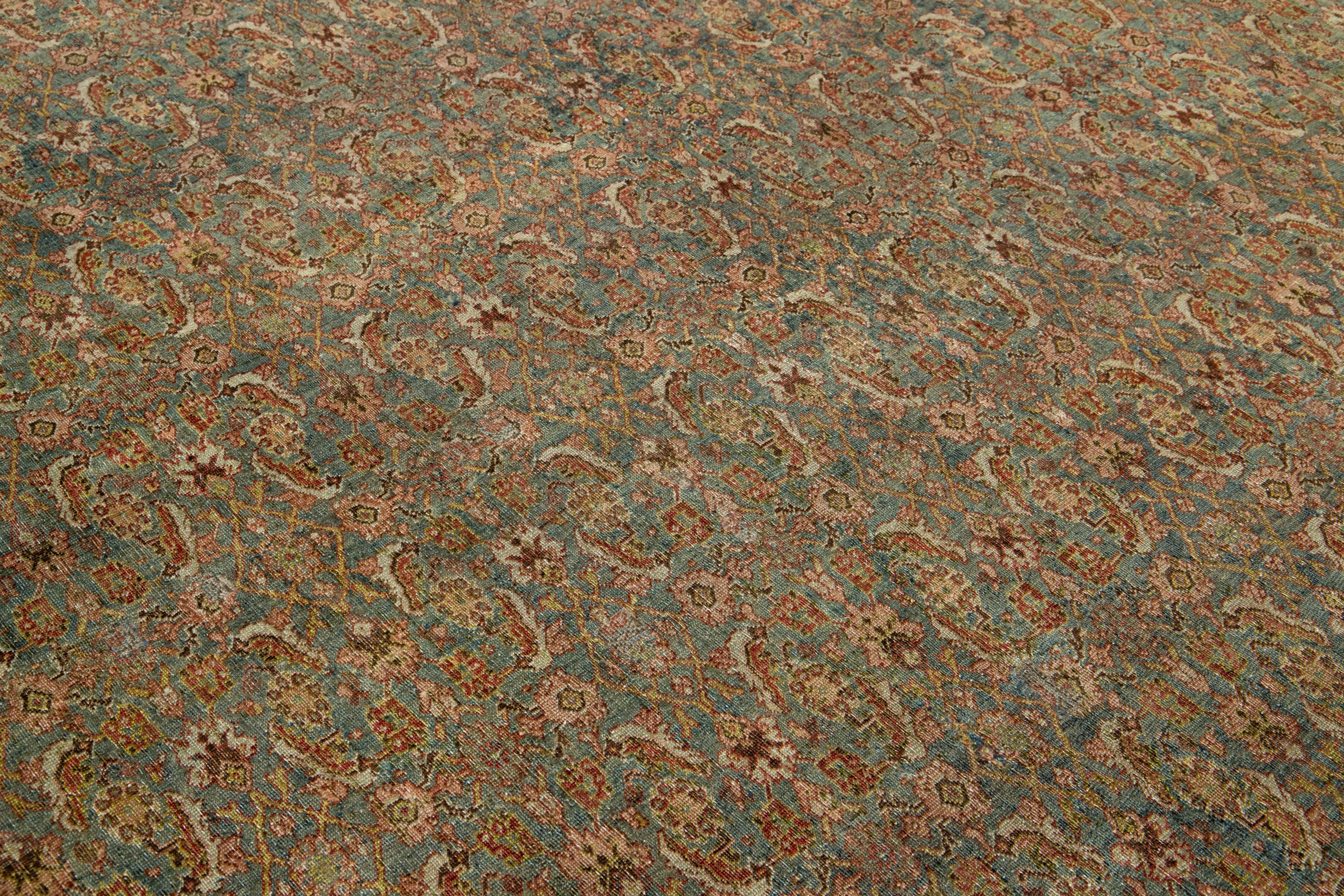 Tapis persan antique Bidjar en laine bleue fait à la main avec motif sur toute la surface en vente 2