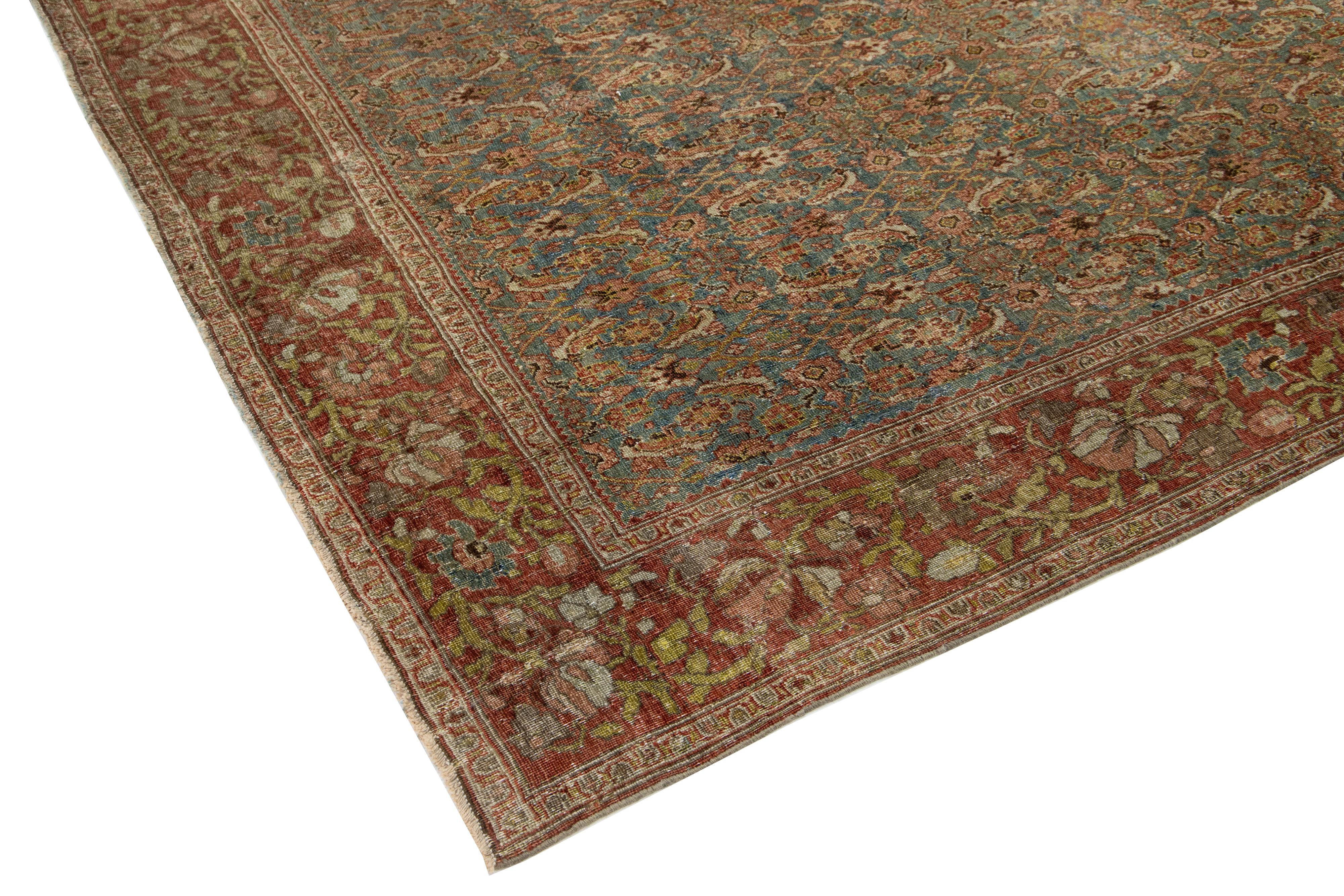 Tapis persan antique Bidjar en laine bleue fait à la main avec motif sur toute la surface en vente 3