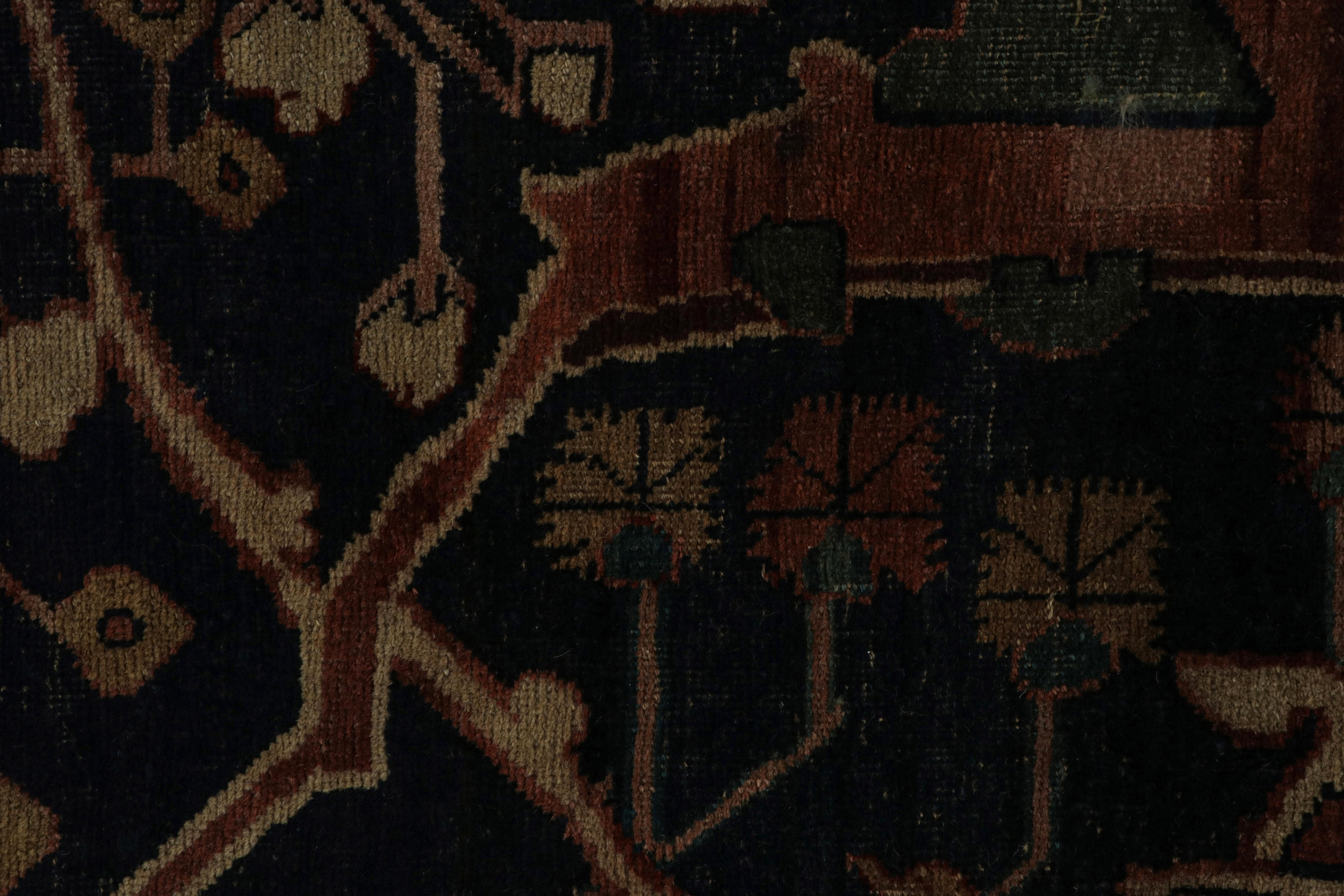 Late 19th Century Antique Bidjar Persian rug in Blue-Brown Geometric Patterns by Rug & Kilim For Sale