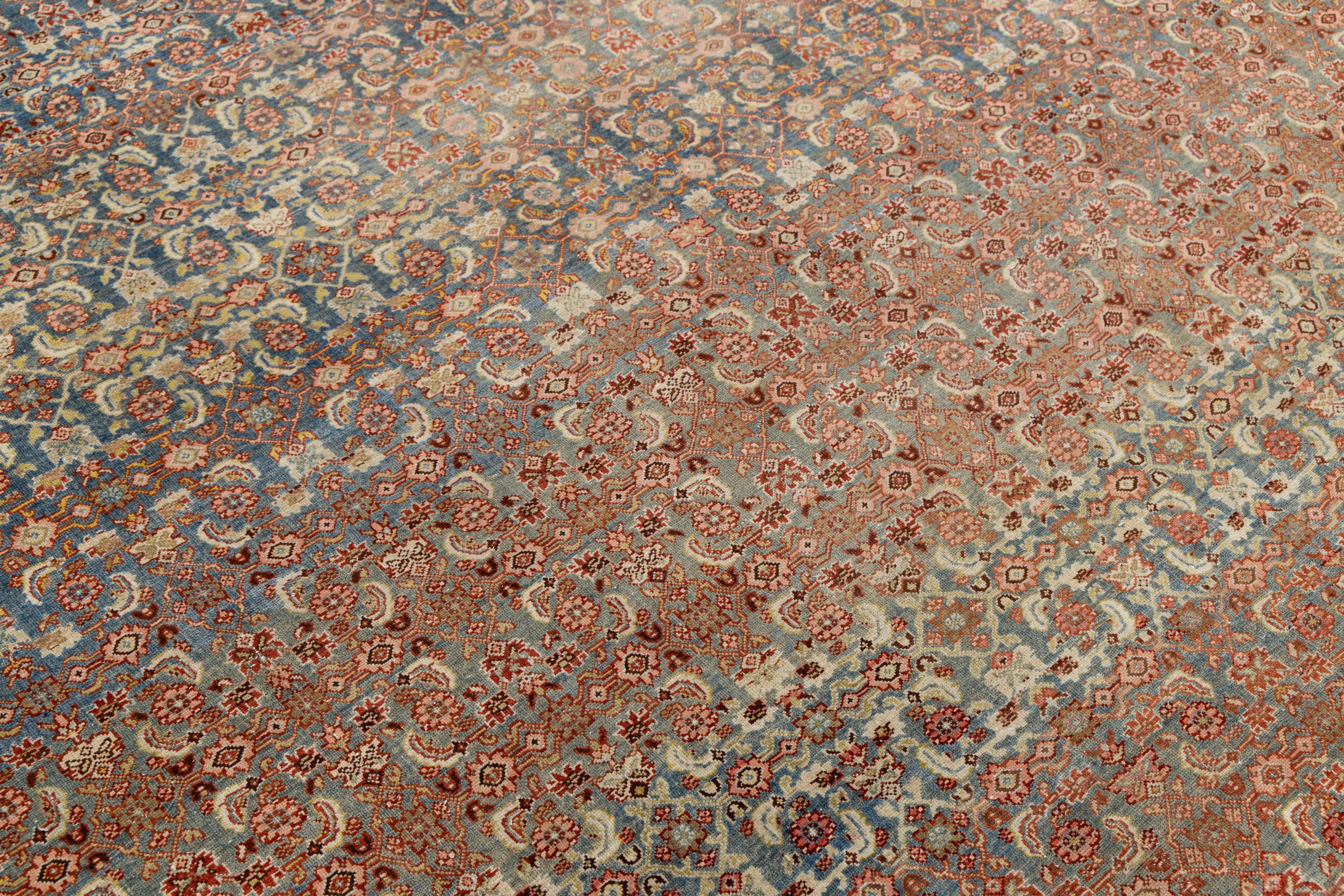 Antiker Bidjar Persischer Wollteppich Handgefertigt in Blau mit Geometrischen Motiven im Angebot 2