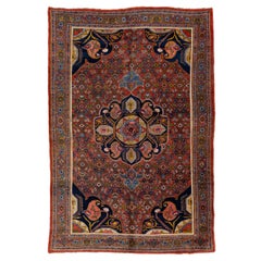 Antiker handgefertigter persischer Bidjar-roter Teppich aus Wolle mit Blumenmotiv aus Medaillon