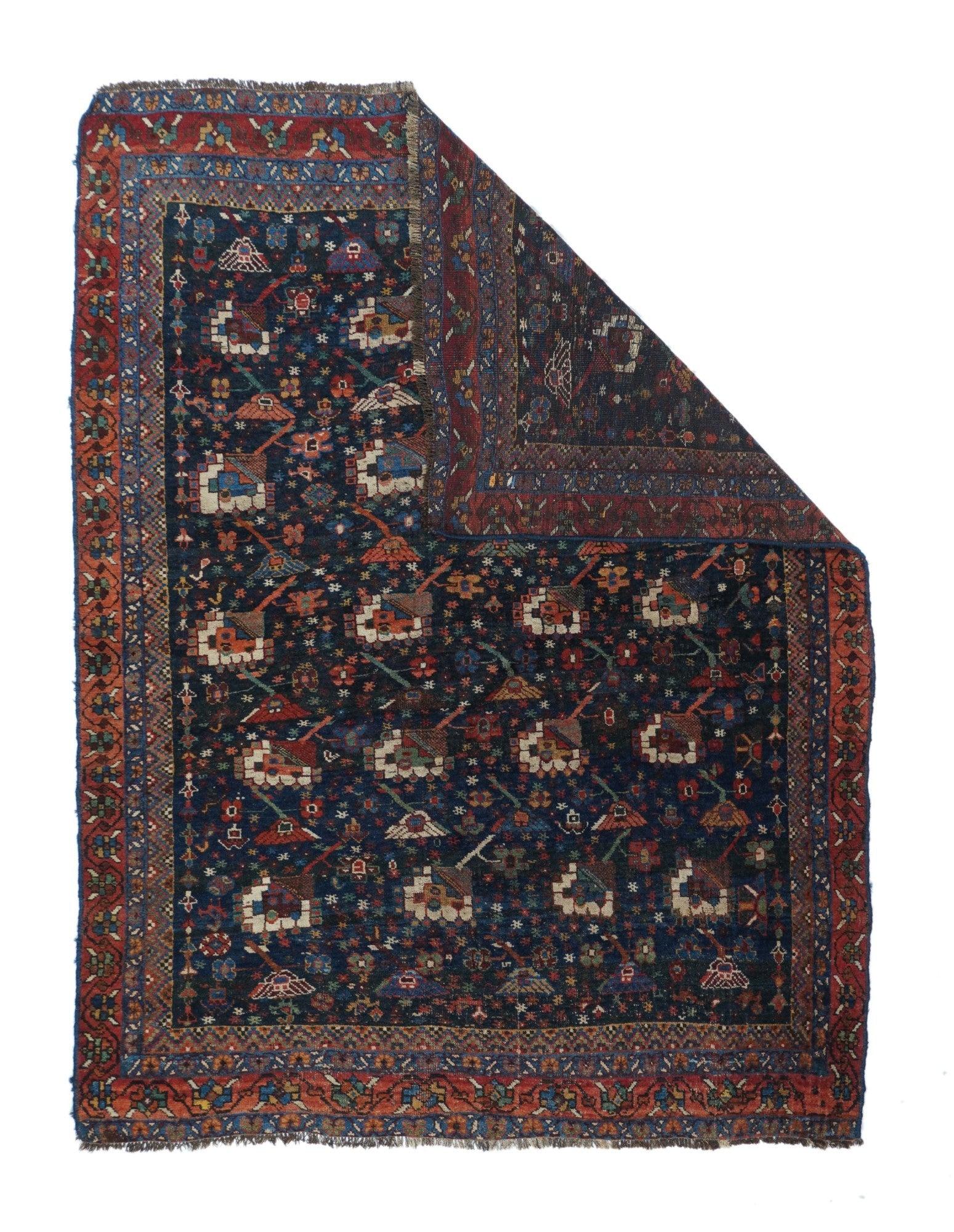 Antique Bidjar Rug 4'3'' x 5'6''. The town and surrounding Kurdish carpets of the eponym city, often in room or larger sizes. All wool before 1920, cotton warp afterward. Medallion and allover patterns. Heavy and compact. City weavers work from