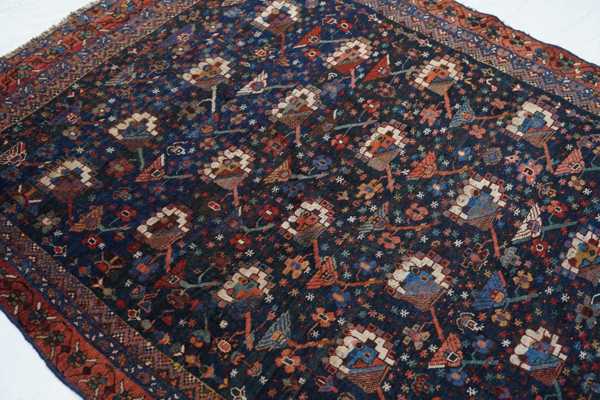 19th Century Antique Bidjar Rug 4'3'' x 5'6'' For Sale
