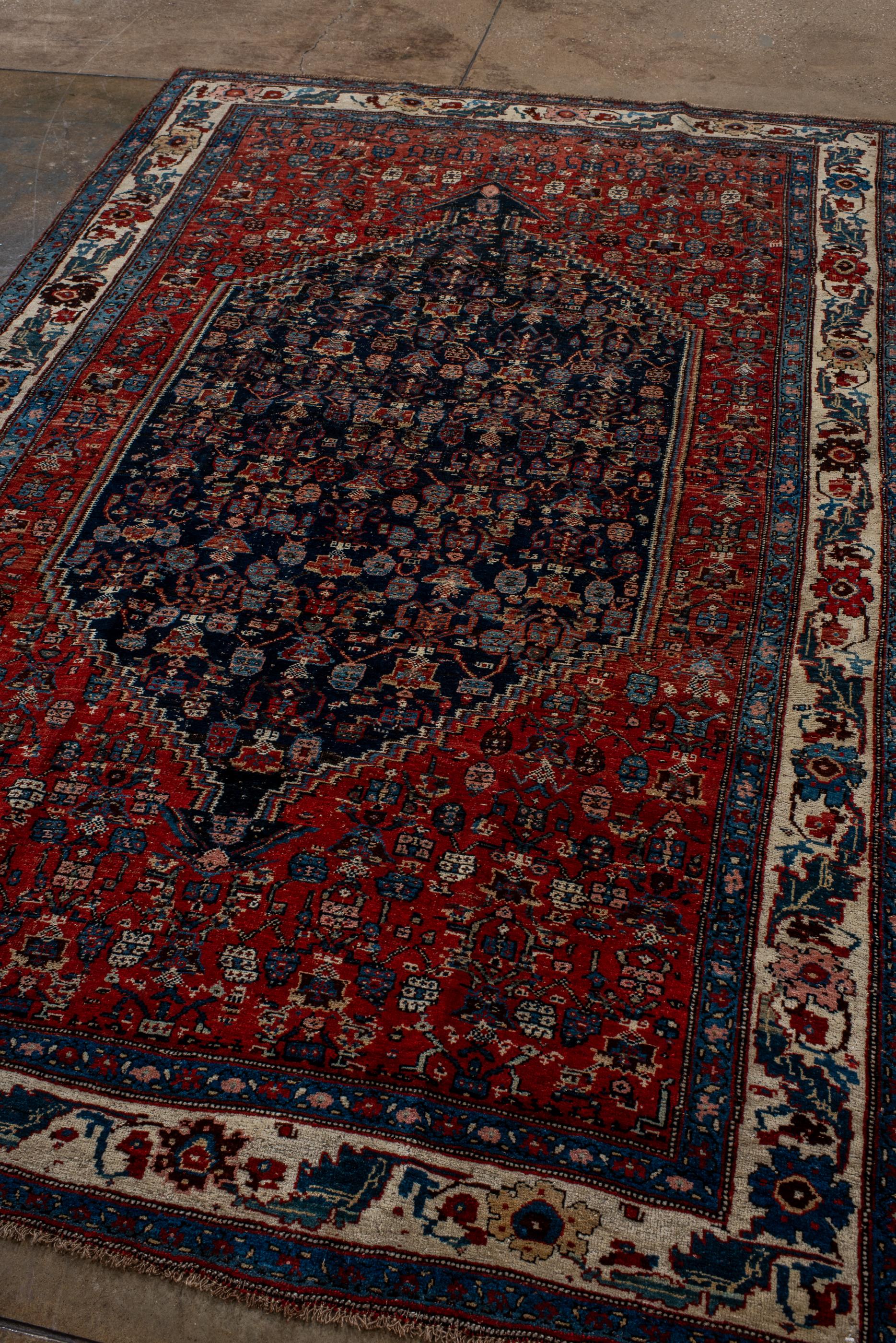 Persian Antique Bidjar Rug with Red Field and Flowers For Sale