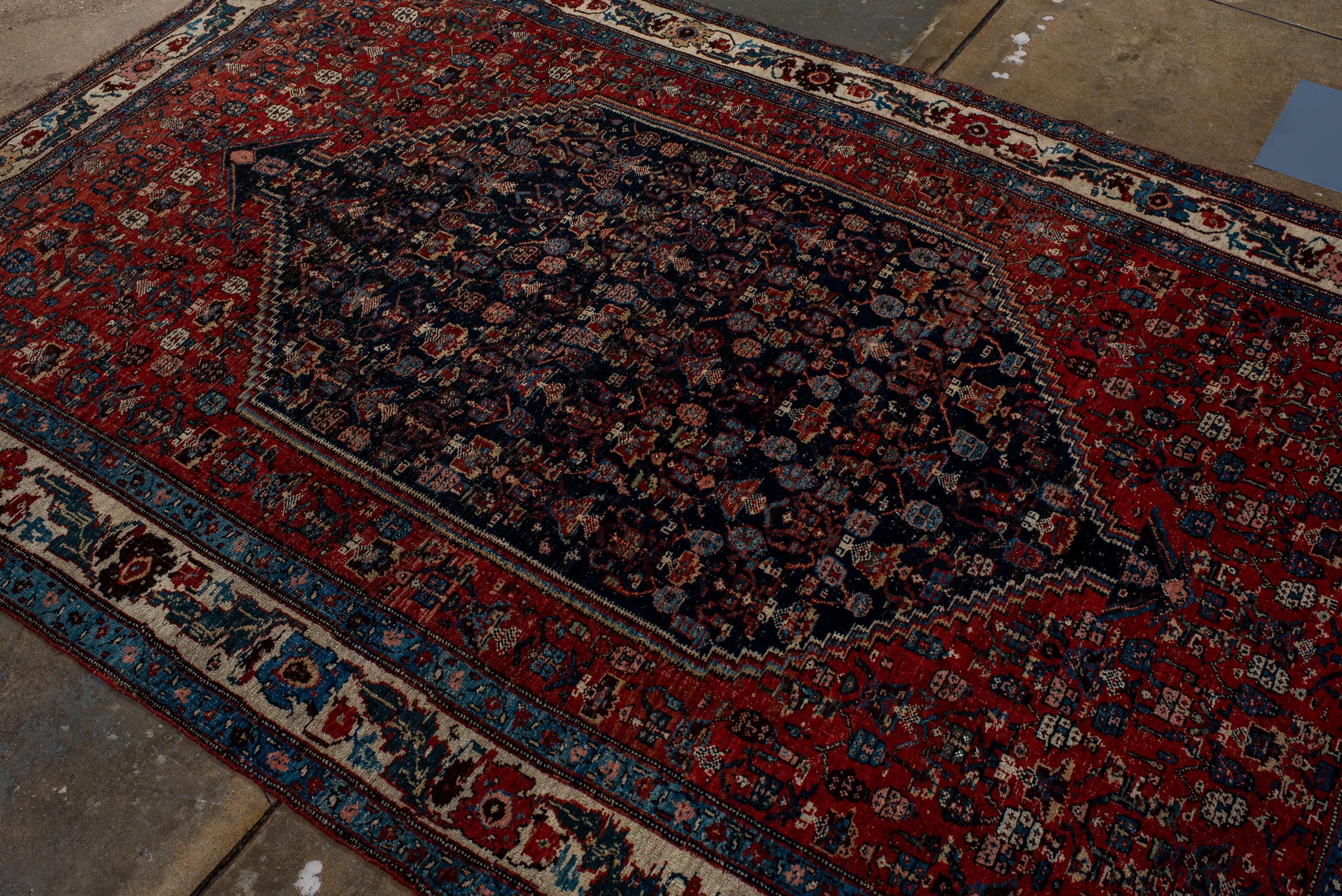 Antique Bidjar Rug with Red Field and Flowers For Sale 1
