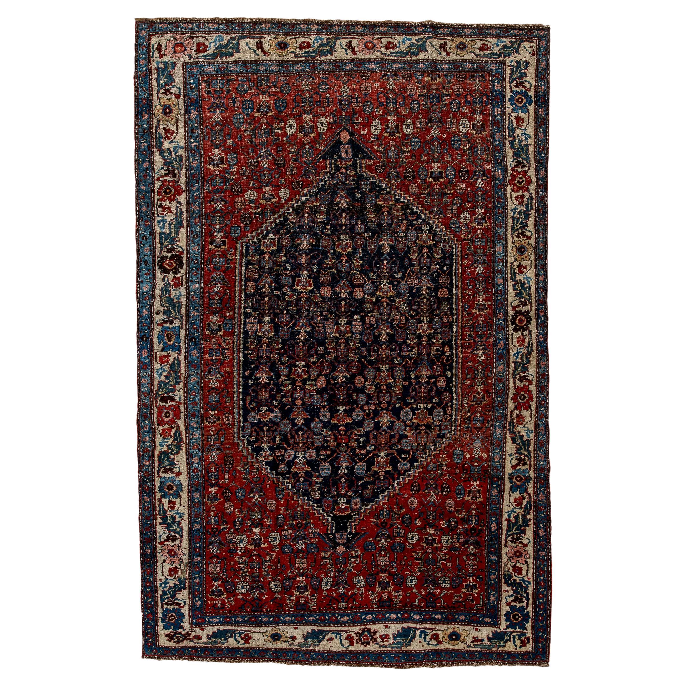 Antique Bidjar Rug with Red Field and Flowers For Sale