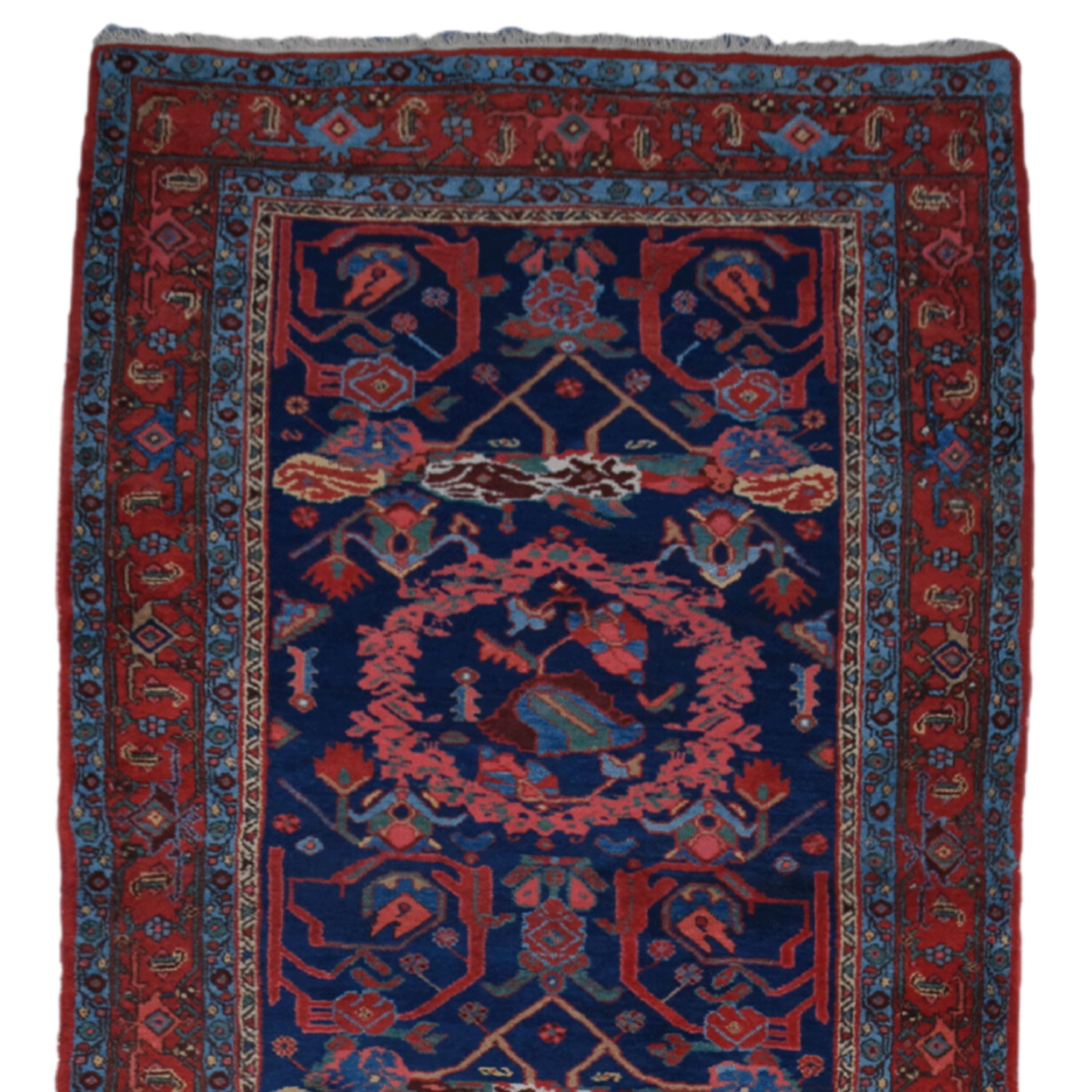 A Unique Piece of History This exquisite 19th century Bidjar runner is a carefully woven work of art that has stood the test of time. This handmade rug in rich shades of blue and red will add an authentic touch to your space.

Art Hidden in Details
