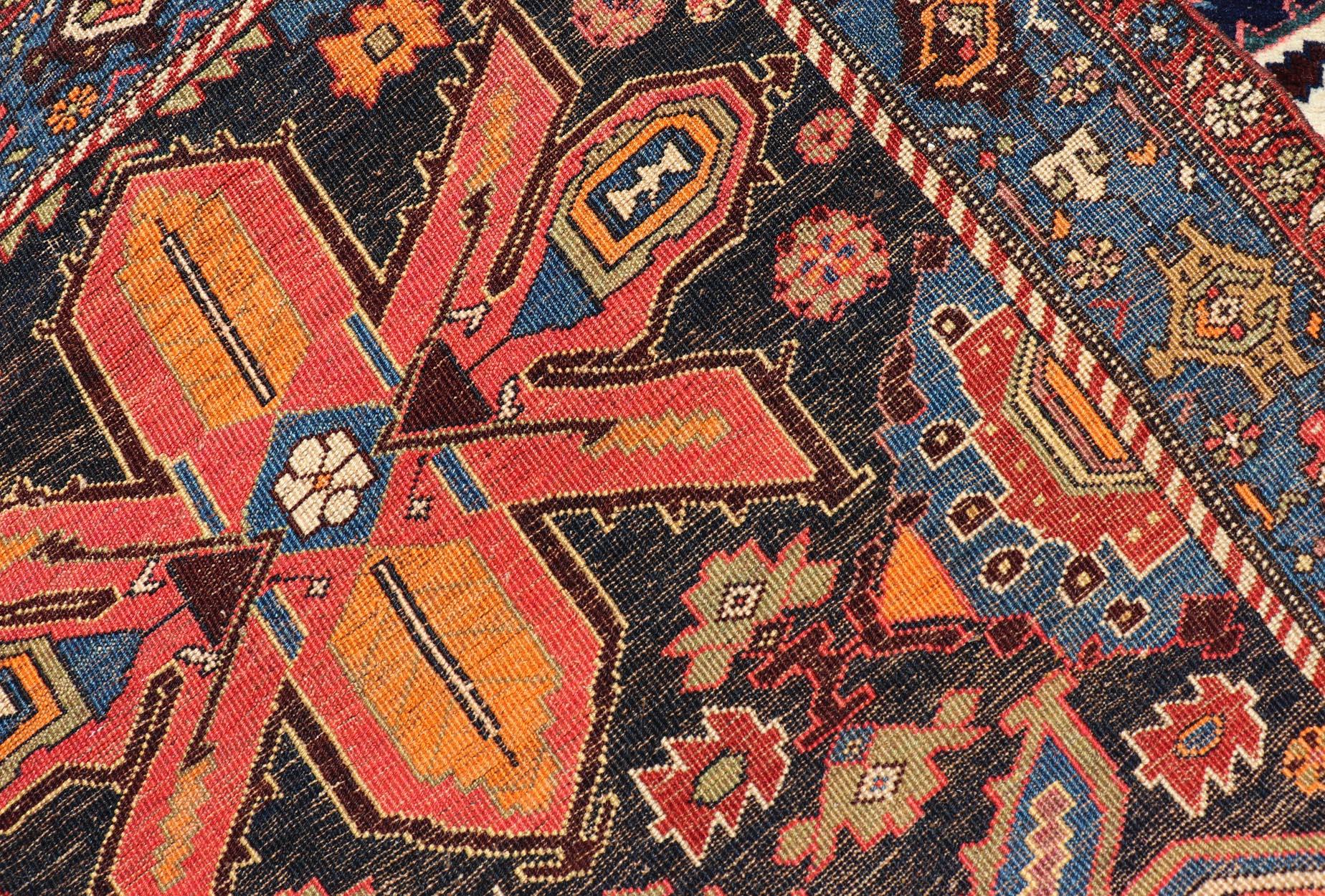 Lana Runner antico Bidjar con design geometrico a medaglioni floreali 4'1 x 17' in vendita