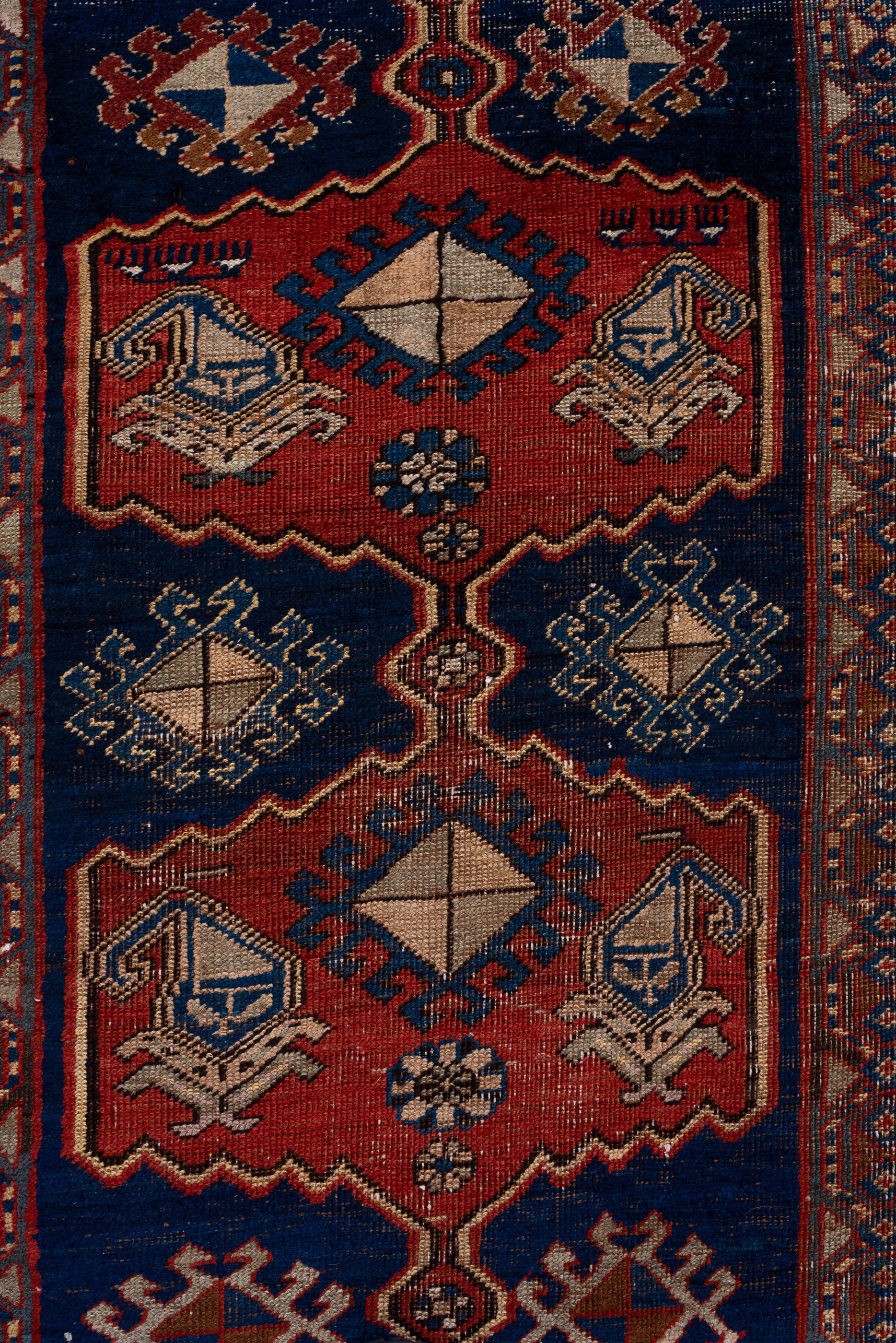 Hand-Knotted Antique Bidjar Runner with Royal Blue Field with Ivory and Red Designs For Sale
