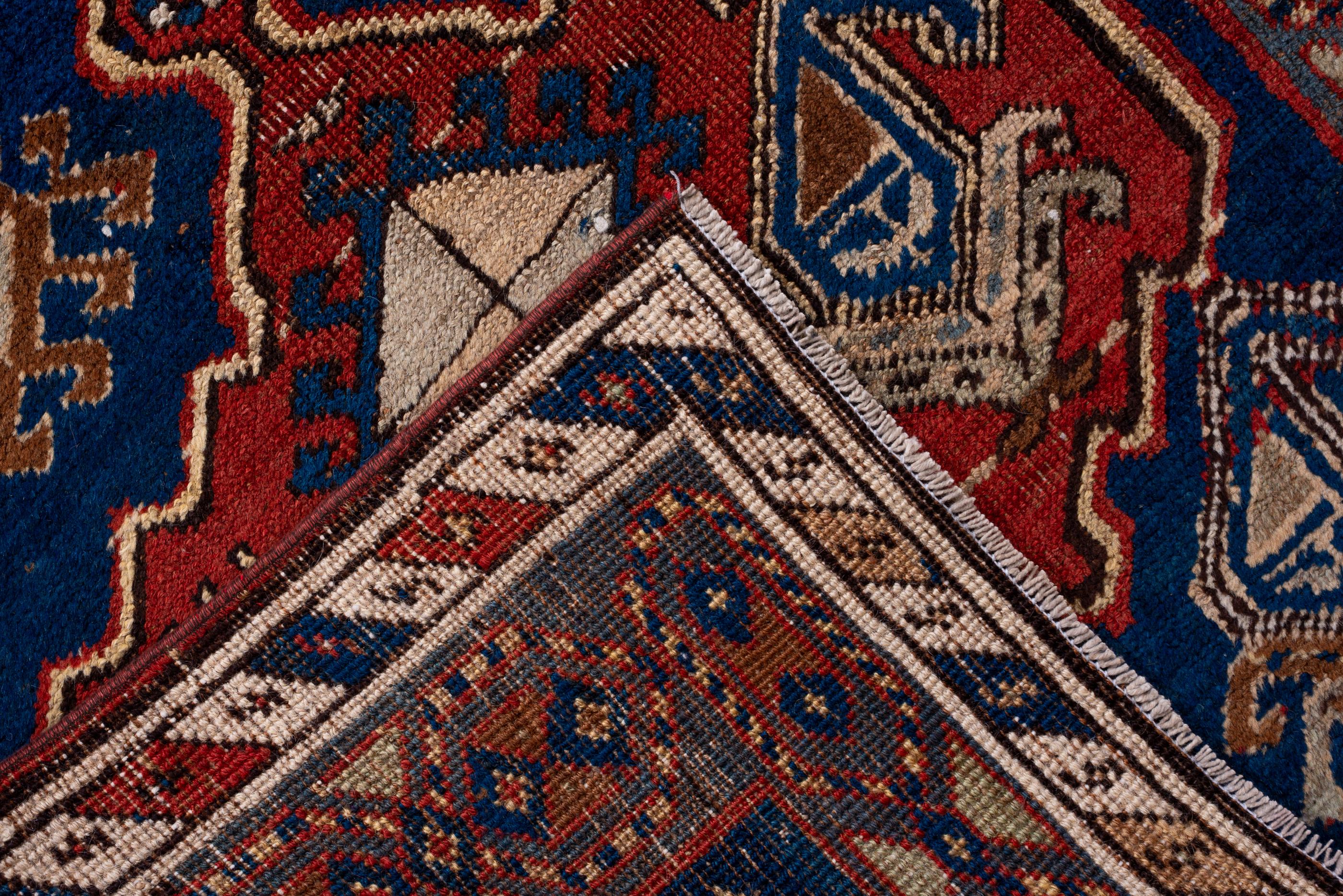 20th Century Antique Bidjar Runner with Royal Blue Field with Ivory and Red Designs For Sale