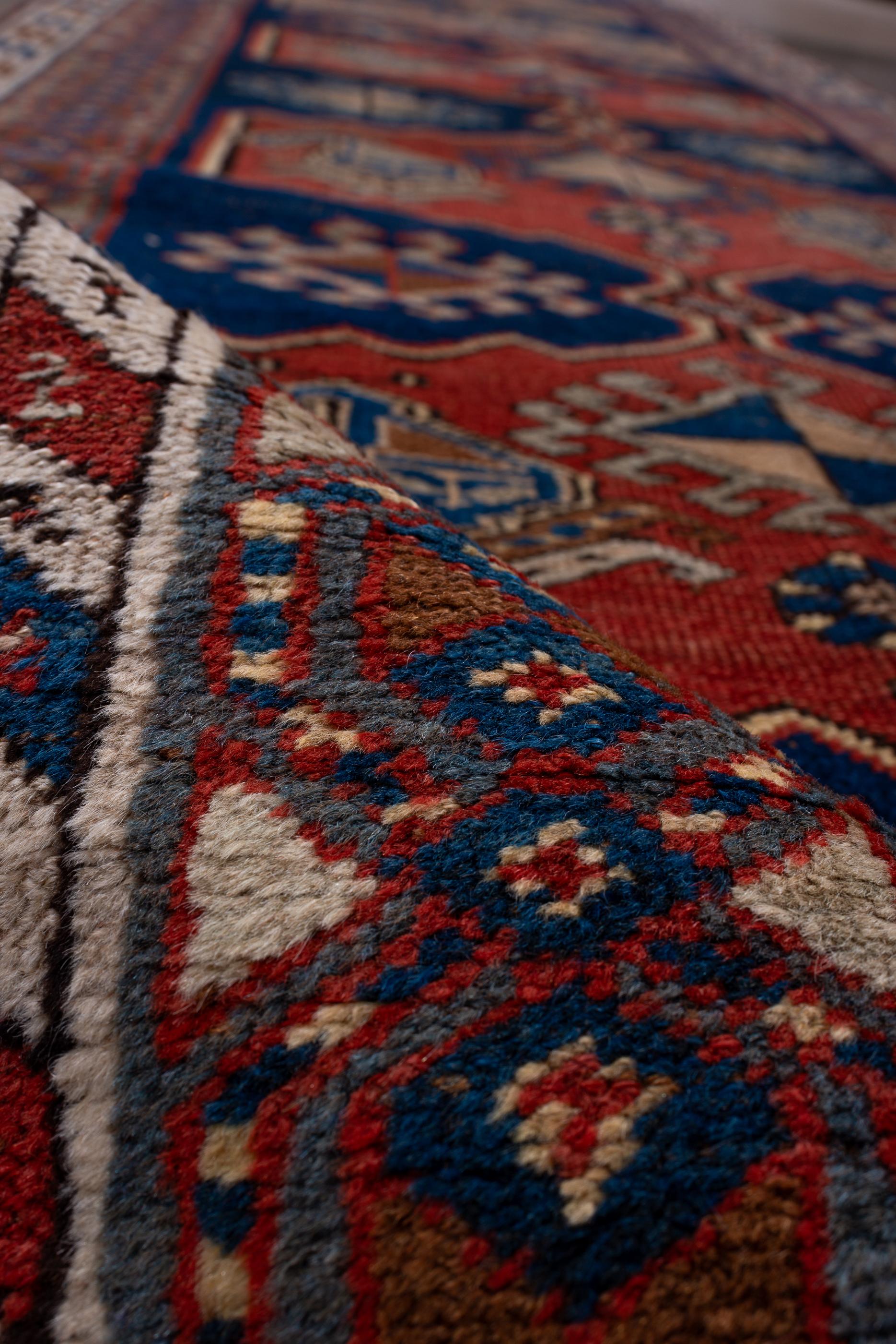 Wool Antique Bidjar Runner with Royal Blue Field with Ivory and Red Designs For Sale