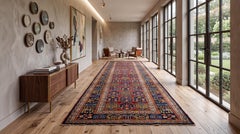 Antique Bidjar Style Runner Rug with Tree of Life Design, Red and Indigo Wool
