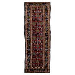 Antique Bidjar Style Runner Rug with Tree of Life Design, Red and Indigo Wool