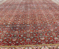 Antique Bidjar with Geometric Herati Design in Red with Blue Border