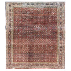 Antique Bidjar with Geometric Herati Design in Red with Blue Border