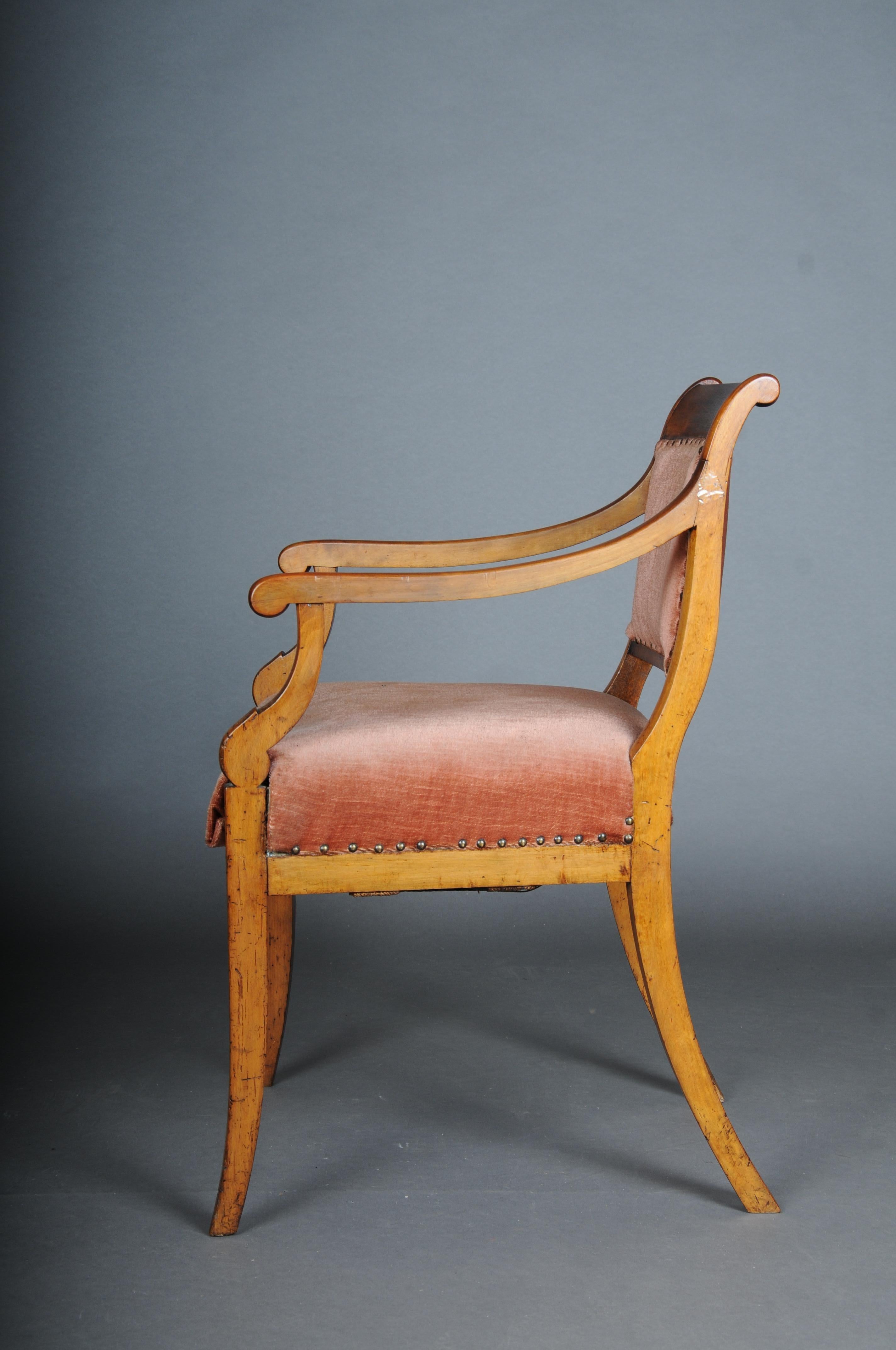 German Antique Biedermeier armchair from around 1840, birch For Sale