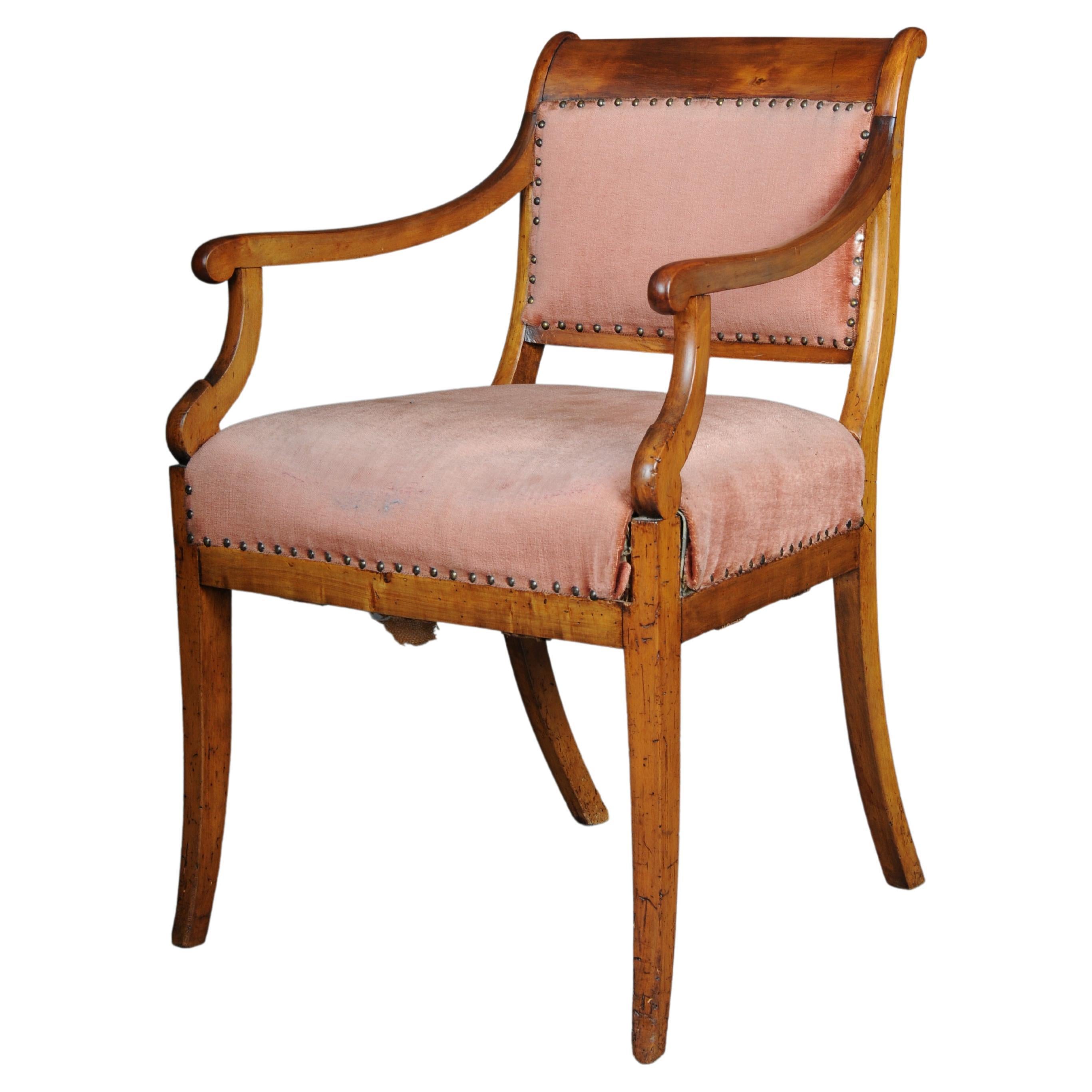 Antique Biedermeier armchair from around 1840, birch For Sale