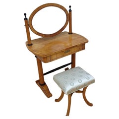 Antique Biedermeier Cherrywood Oval Vanity Table & Stool - 2 Piece