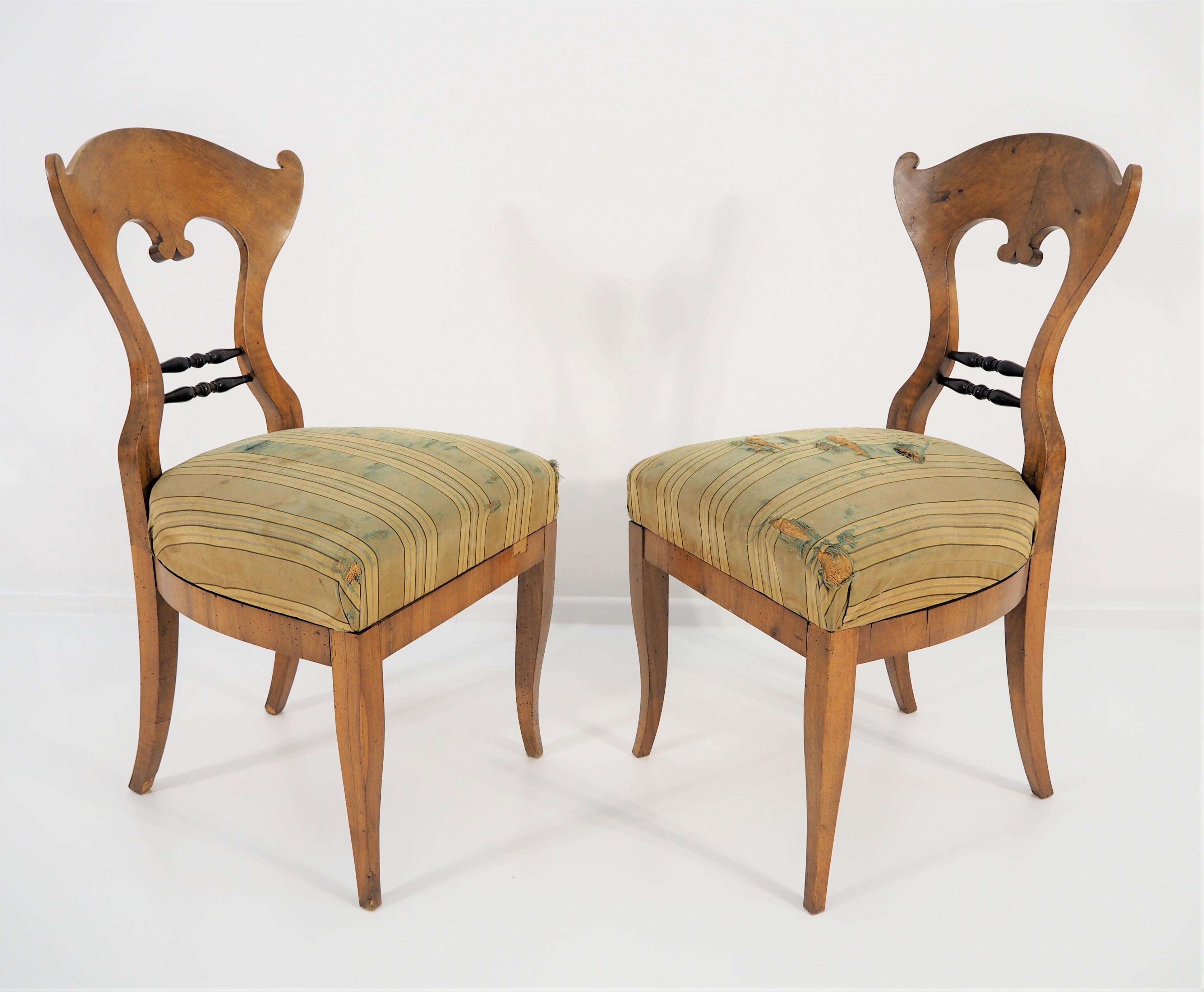 Veneer Antique Biedermeier Dining Chairs, Set of 2