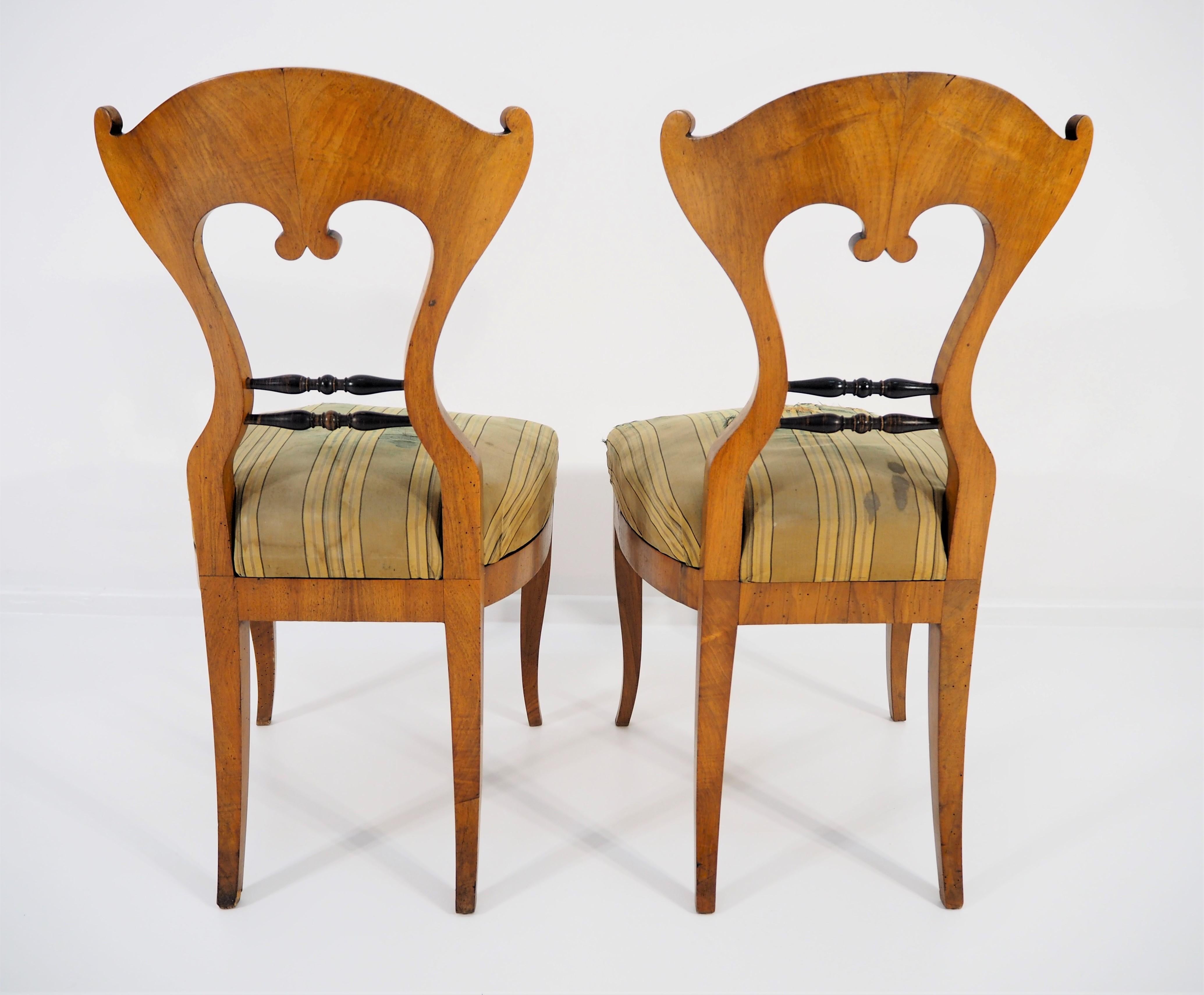 Walnut Antique Biedermeier Dining Chairs, Set of 2