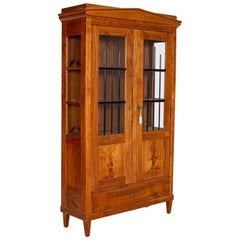 Antique Biedermeier Elm Bookcase Display Cabinet with Glass Side Panels