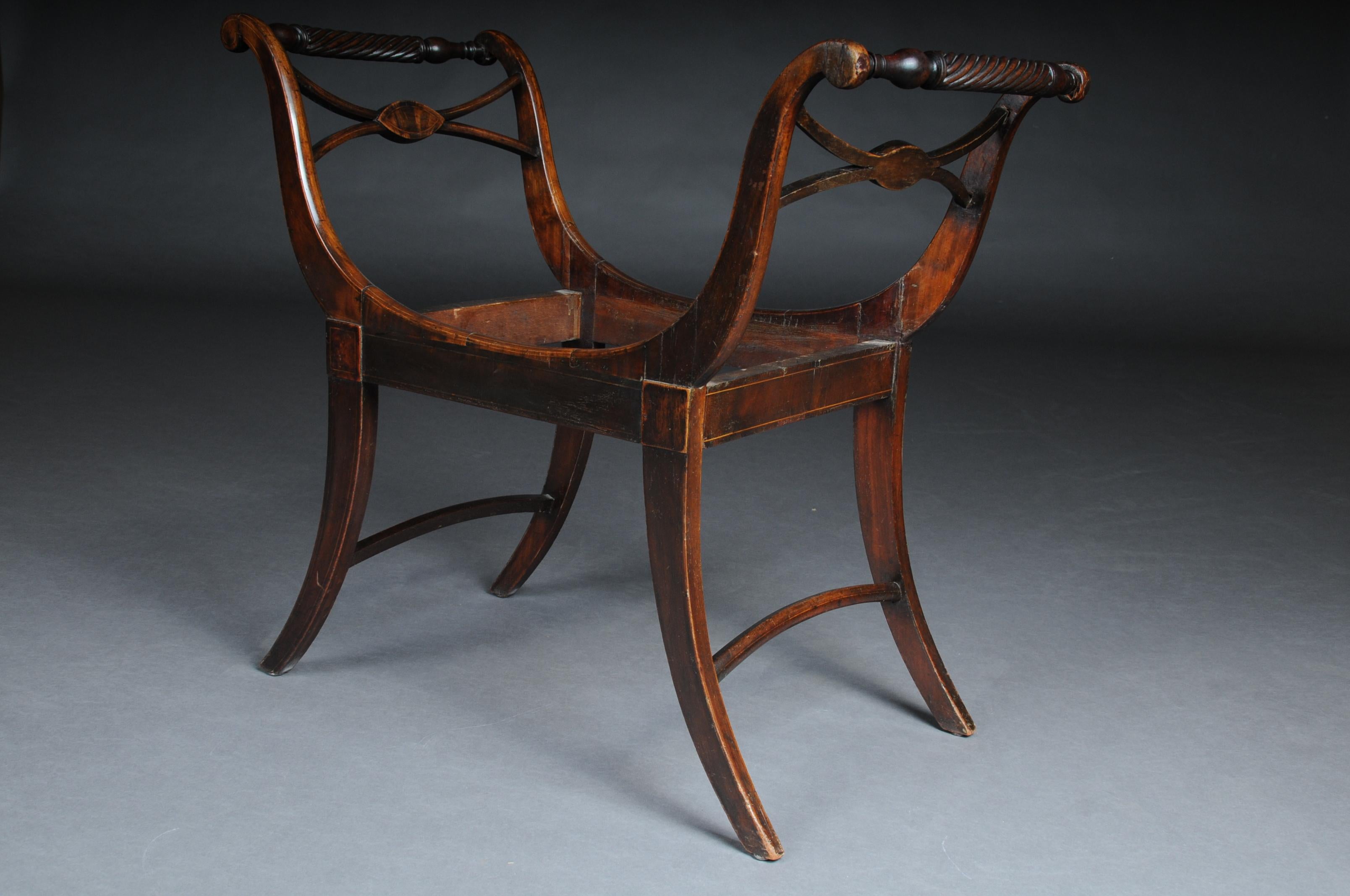 Antique Biedermeier Empire Gondola / Stool, circa 1820, Horsehair For Sale 5