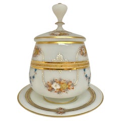 Antique Biedermeier Enameled Opaline Glass Punch Bowl, Bonbonniere 19th Century