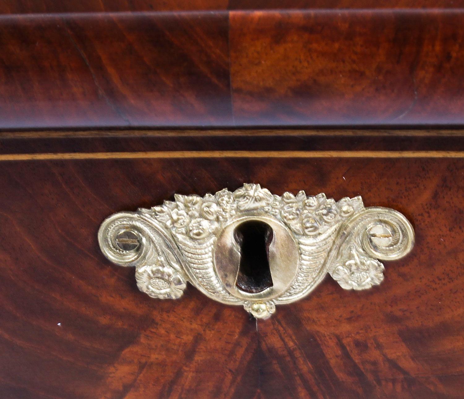 Silk Antique Biedermeier Flame Mahogany Work Box, 19th Century