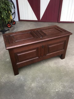 Antique Biedermeier Flat Chest in Oak and Walnut Wood