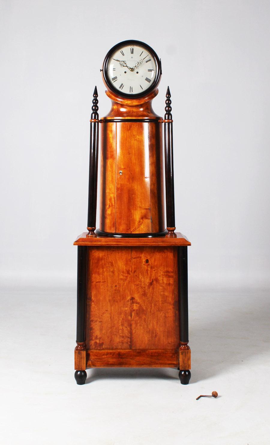 Unusual antique grandfather clock

Sweden
birch
around 1830

Dimensions: Height 205 cm, Wide 69 cm, Deep 30 cm

Description:
Antique Longcase clock made of solid birchwood with solid columns set off in black. Exceptional and rare model.

Base