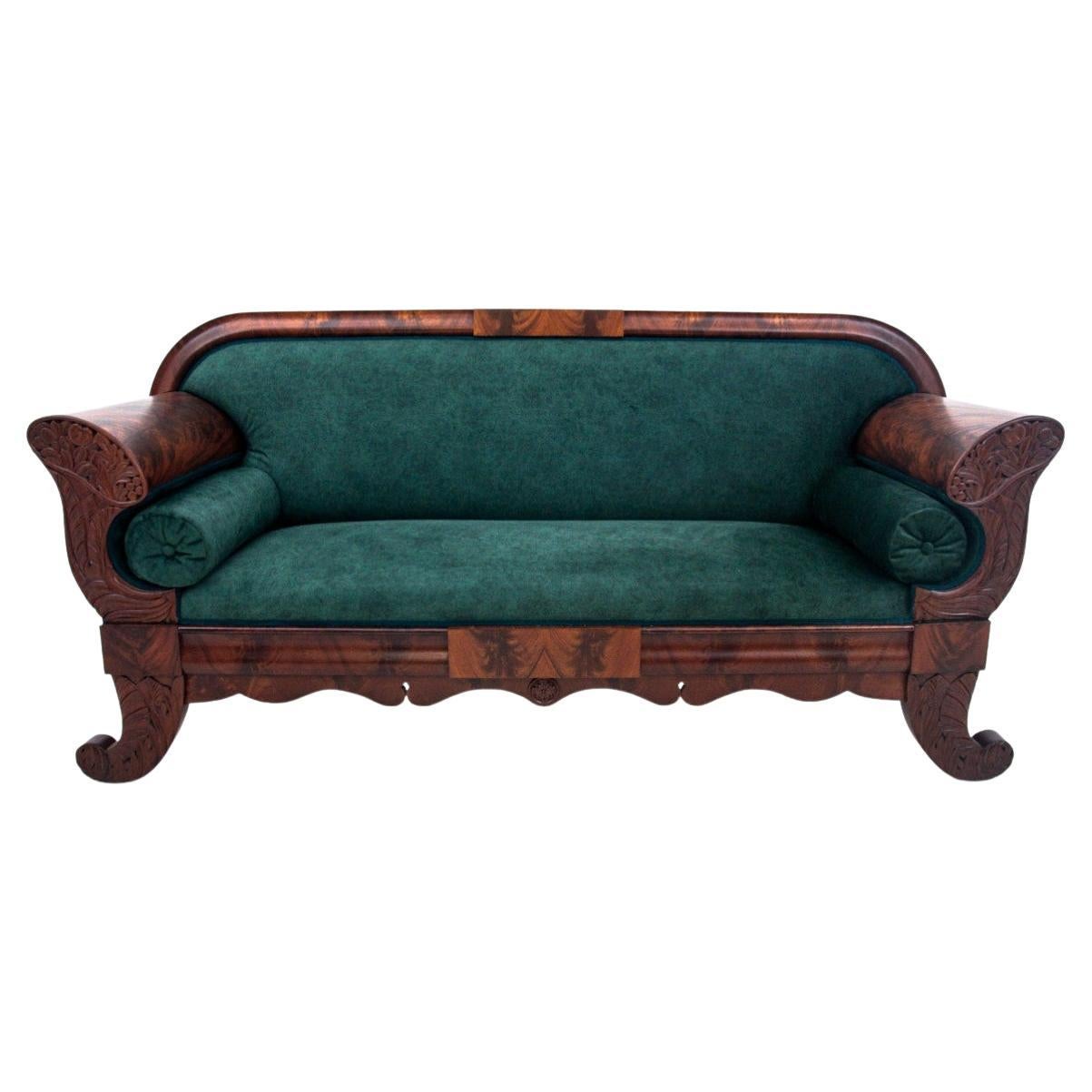 Antique Biedermeier Green Sofa, Scandinavia, 1890s, Restored
