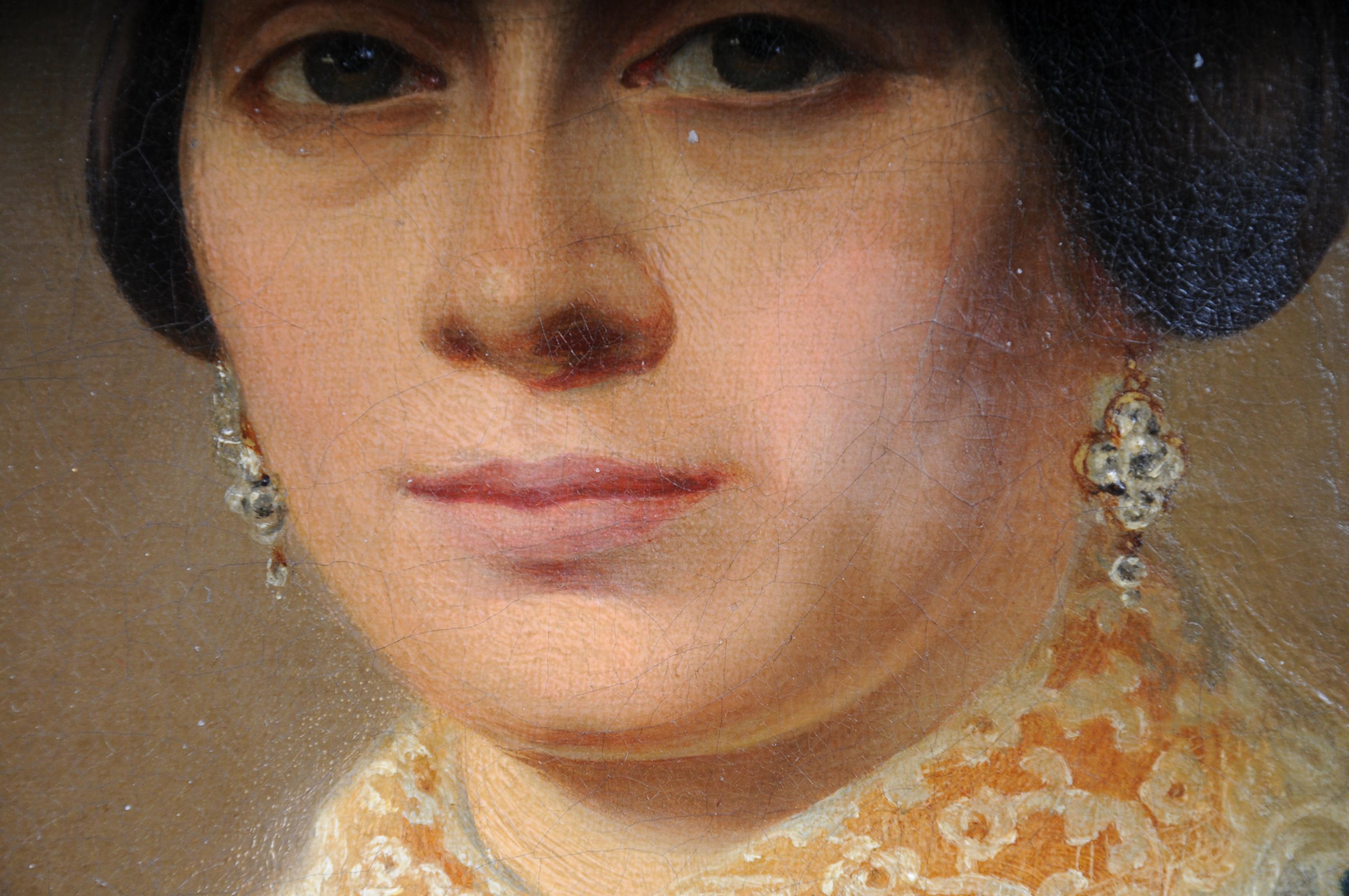 Hand-Painted Antique Biedermeier Ladies Portrait / Painting, 19th Century For Sale