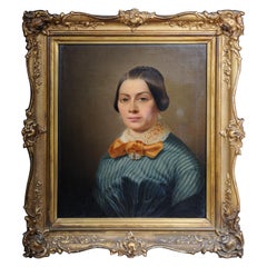 Antiguo Retrato / Pintura de Damas Biedermeier, Siglo XIX