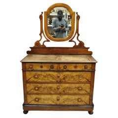 Antique Biedermeier Louis Philippe Burl Walnut Chest Dresser with Mirror