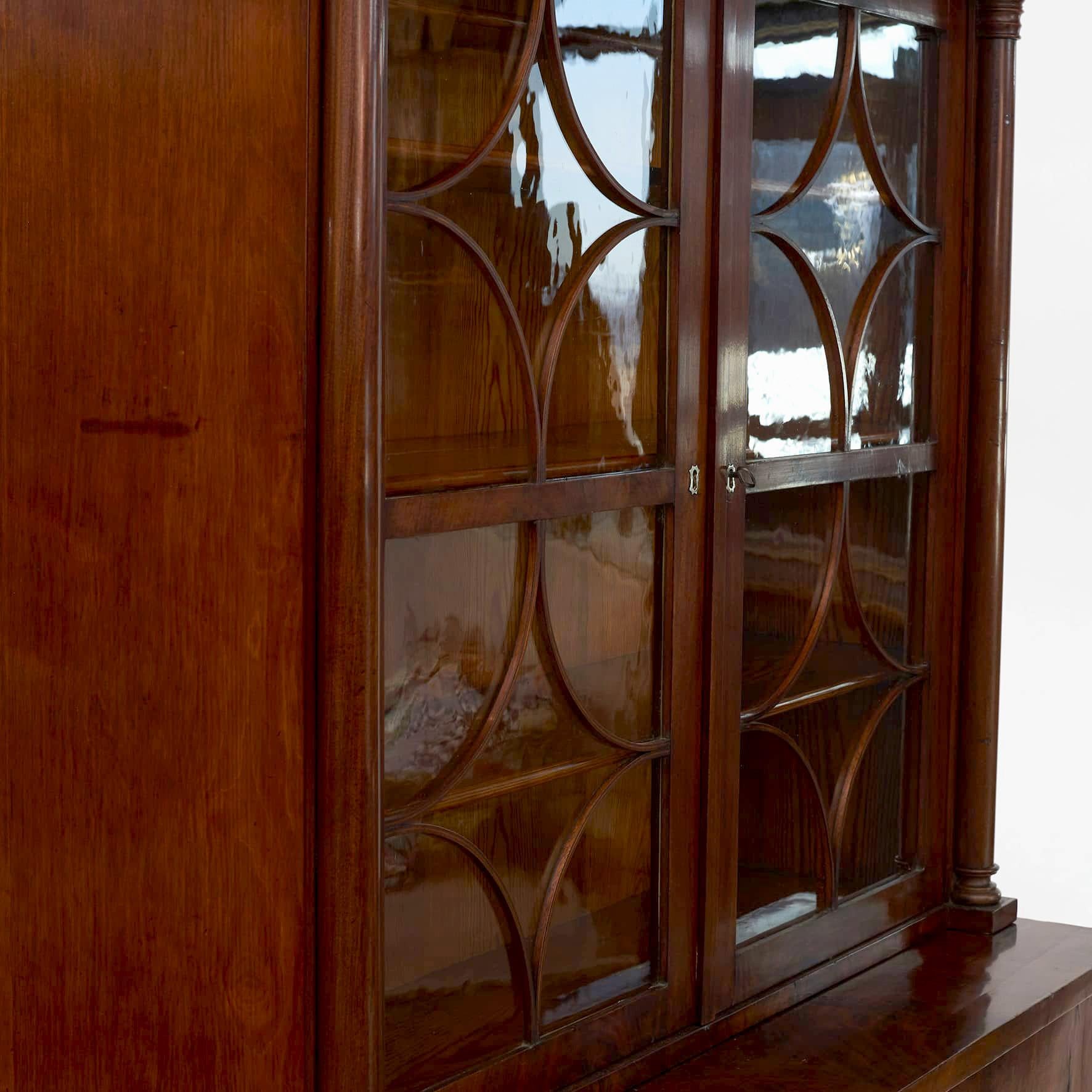 19th Century Antique Biedermeier Mahogany Bookcase. Neoclassical Style, 1820-1830 For Sale