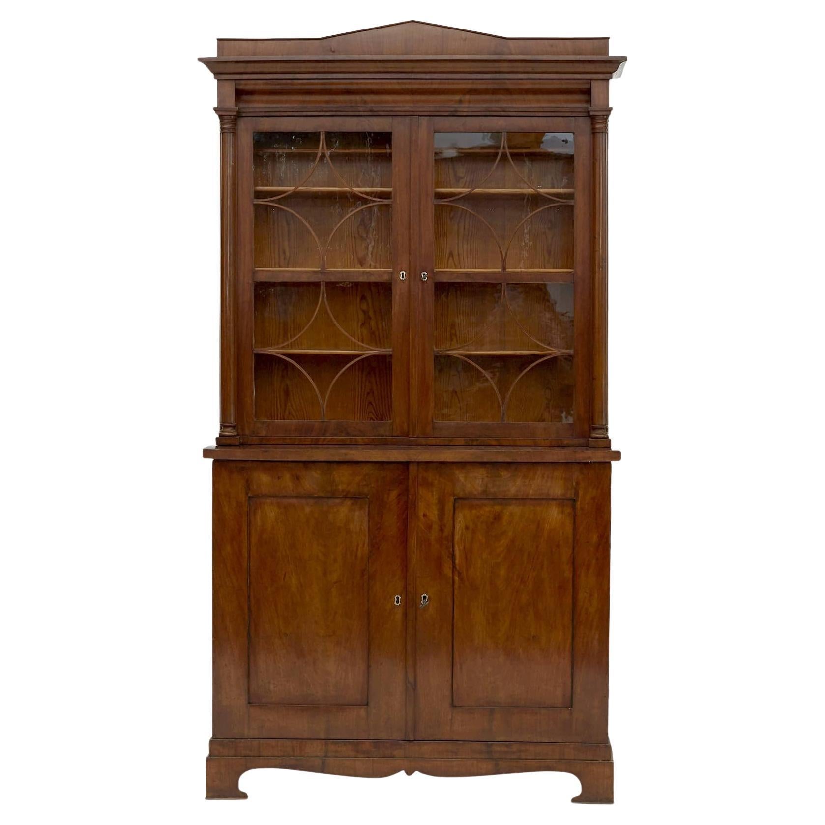 Antique Biedermeier Mahogany Bookcase. Neoclassical Style, 1820-1830