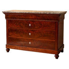 Antique Biedermeier Mahogany Veneer Chest of Drawers with Stone Top, circa 1840