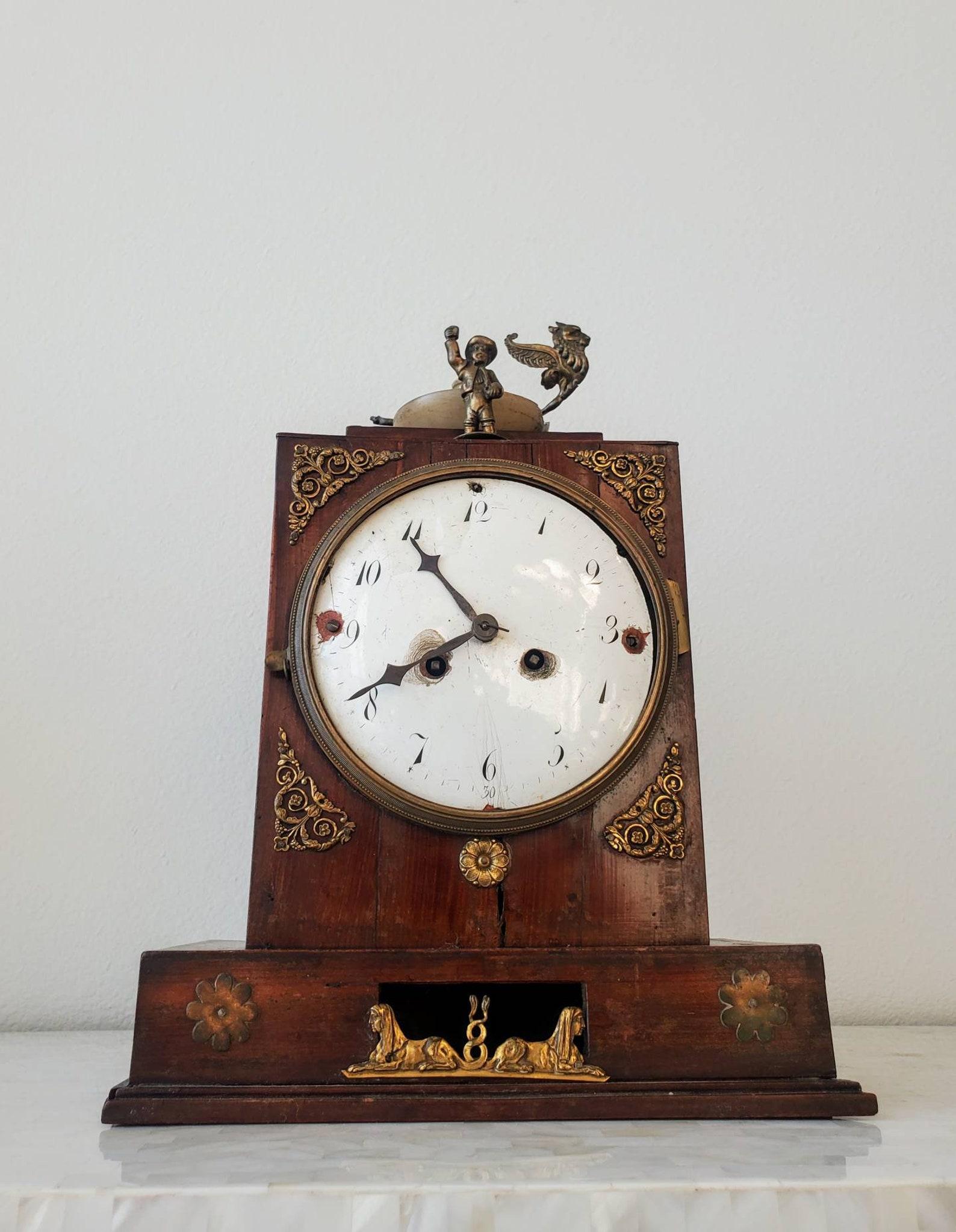 Antique Biedermeier Mantel Clock In Fair Condition In Forney, TX