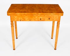 Antique Biedermeier Maserbirch Console/ Card Table and Mirror 19th Century