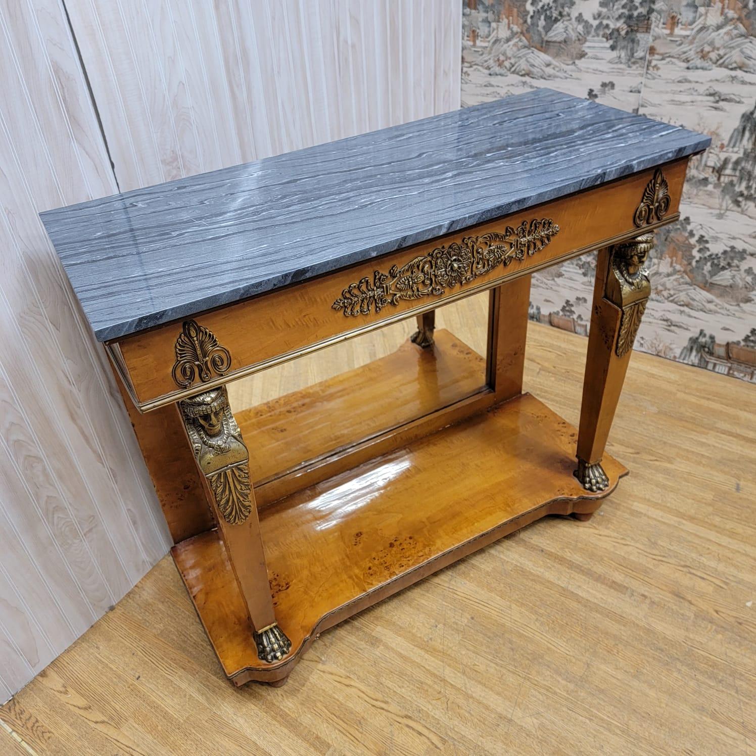 Ancienne table console Biedermeier à dos miroir avec 2 commodes latérales en marbre en vente 3